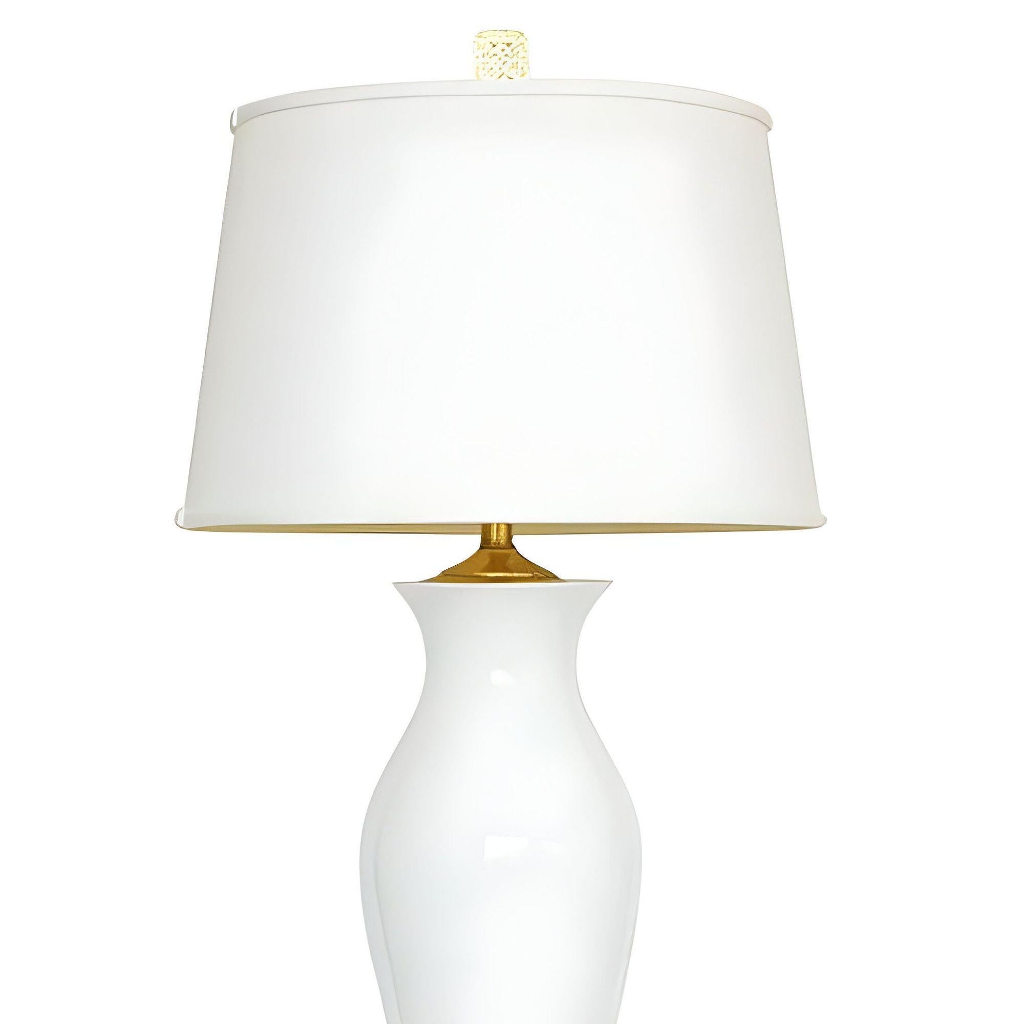 Mid-Century Modern High Style Mid-century White Porcelain & Gold Leaf Table Lamp w/ Shade For Sale