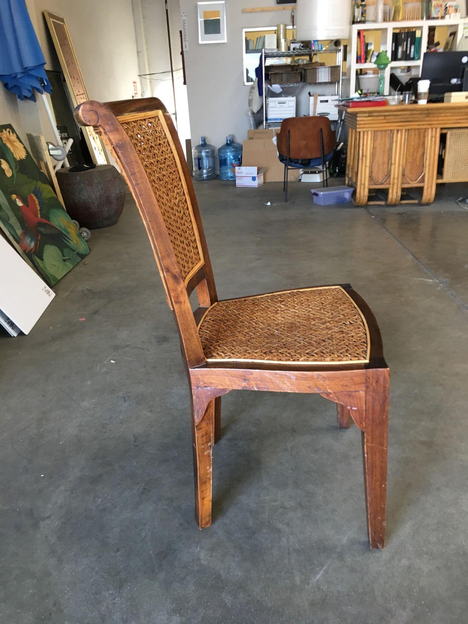 American High Style Midcentury Mahogany Dining Chair with Woven Wicker Seat For Sale