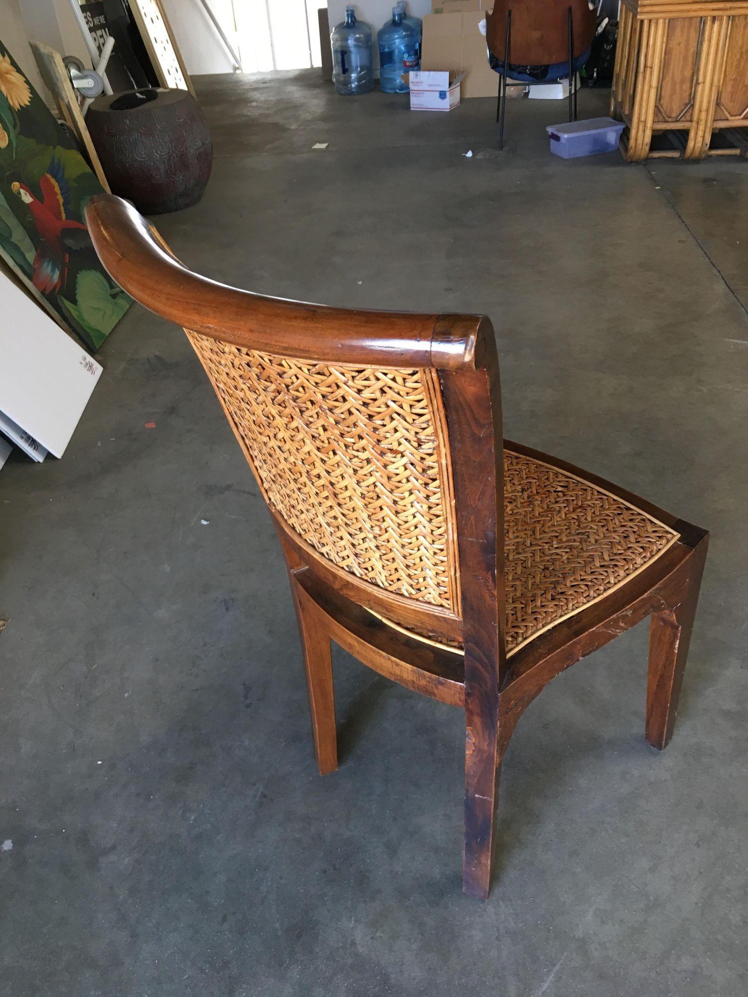 High Style Midcentury Mahogany Dining Chair with Woven Wicker Seat In Excellent Condition For Sale In Van Nuys, CA