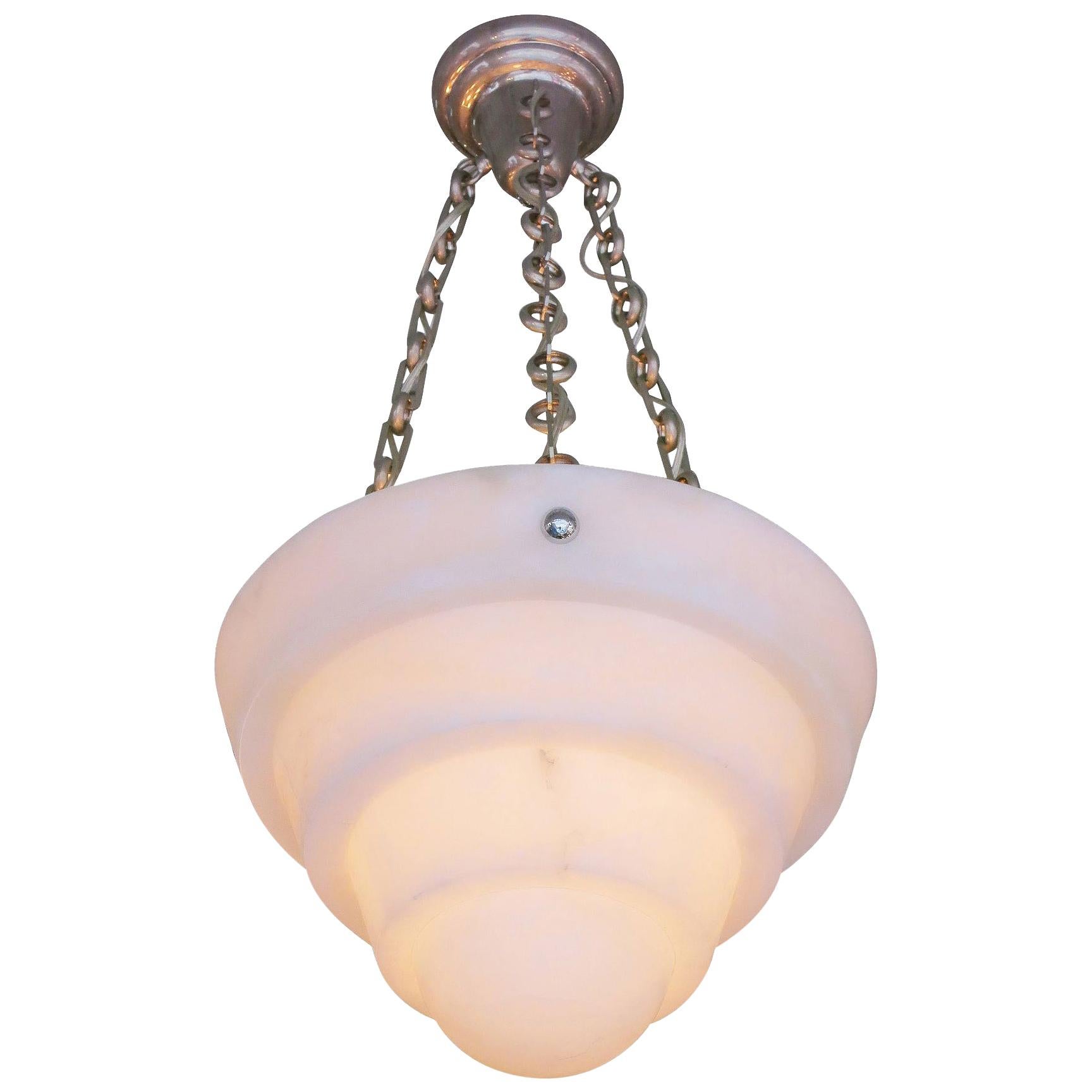 High Style Modern Alabaster Chandelier with Stepped Shade For Sale