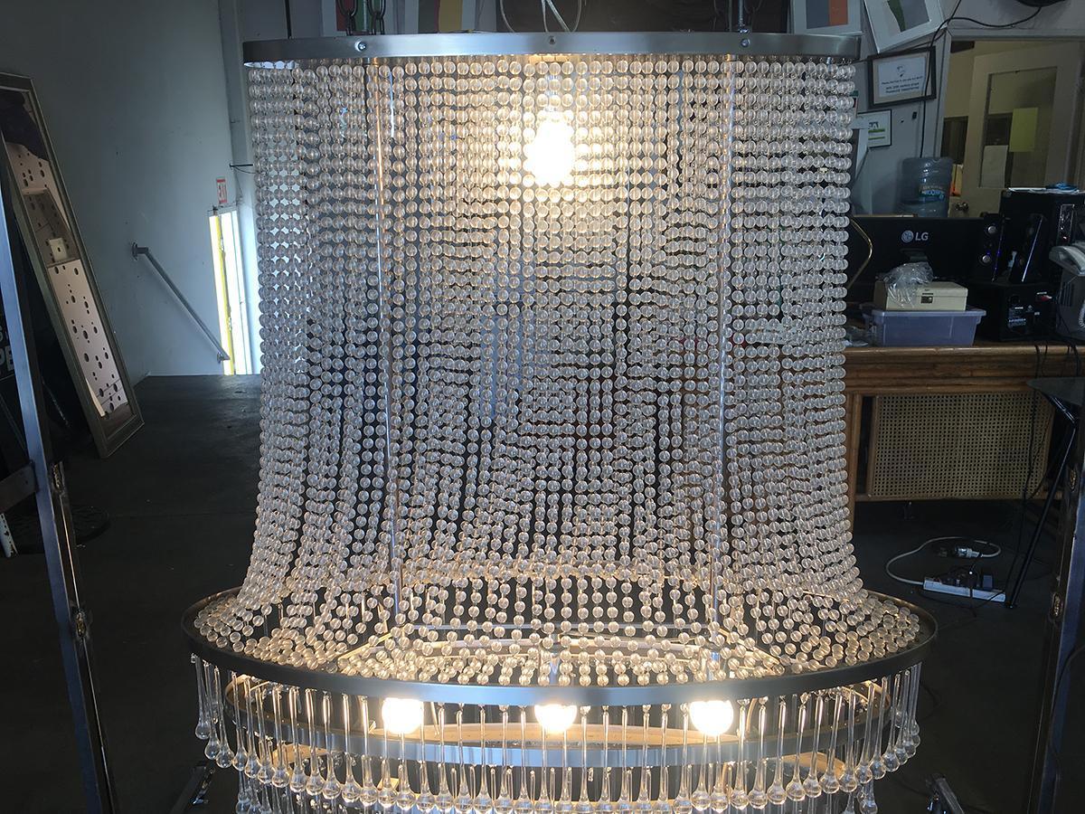 High Style Modern Beaded Crystal Basket Form Chandelier w/ Tear Shaped Crystals In Excellent Condition In Van Nuys, CA