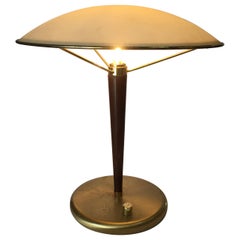 High Style Walnut and Brass Table Lamp with Glass Shade