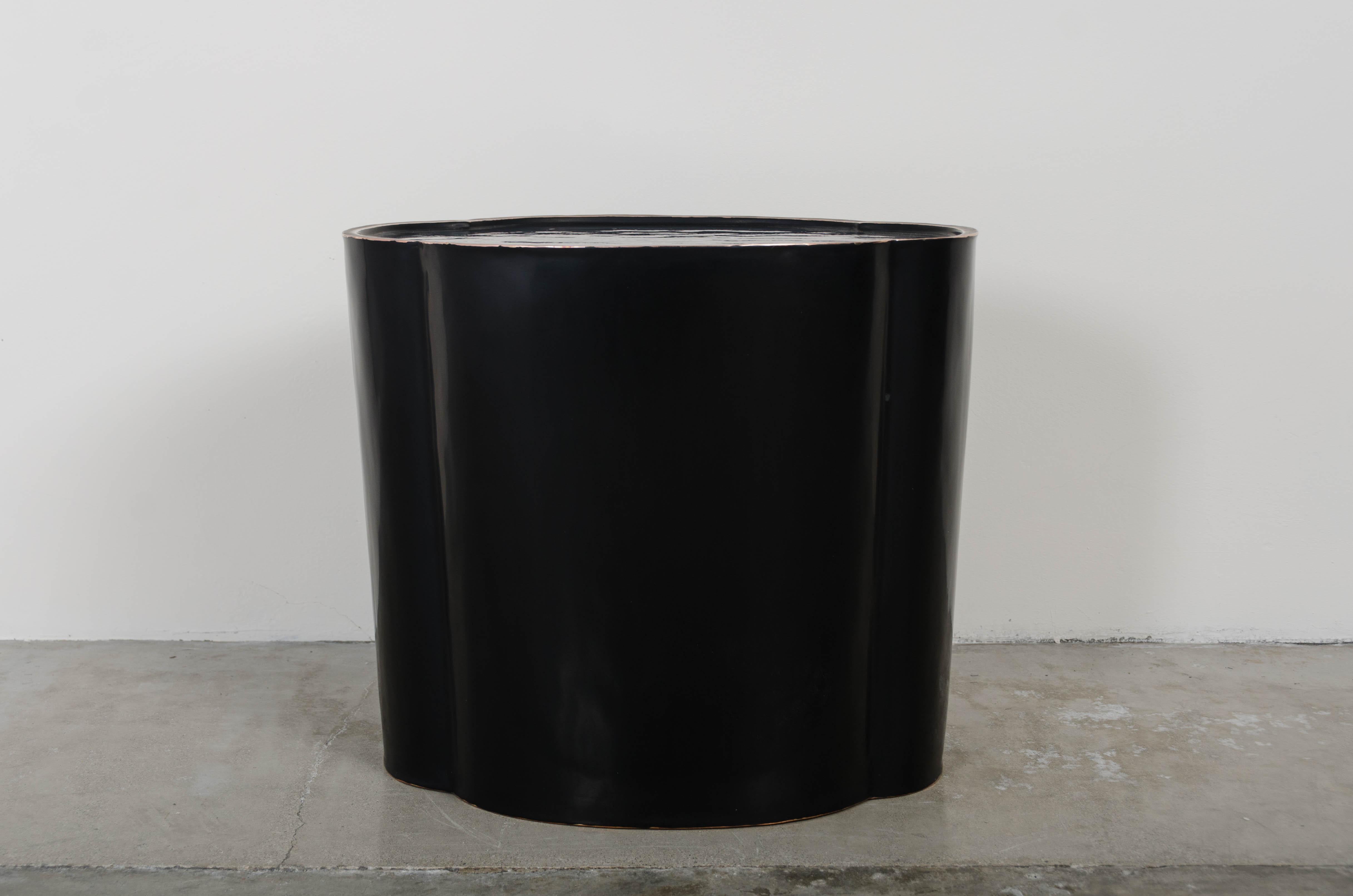 Contemporary High Tang Drumstool - Black Lacquer by Robert Kuo, Hand Repousse, Limited For Sale