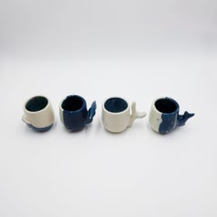 High Temperature ceramics Set of 4 mugs with marine motifs