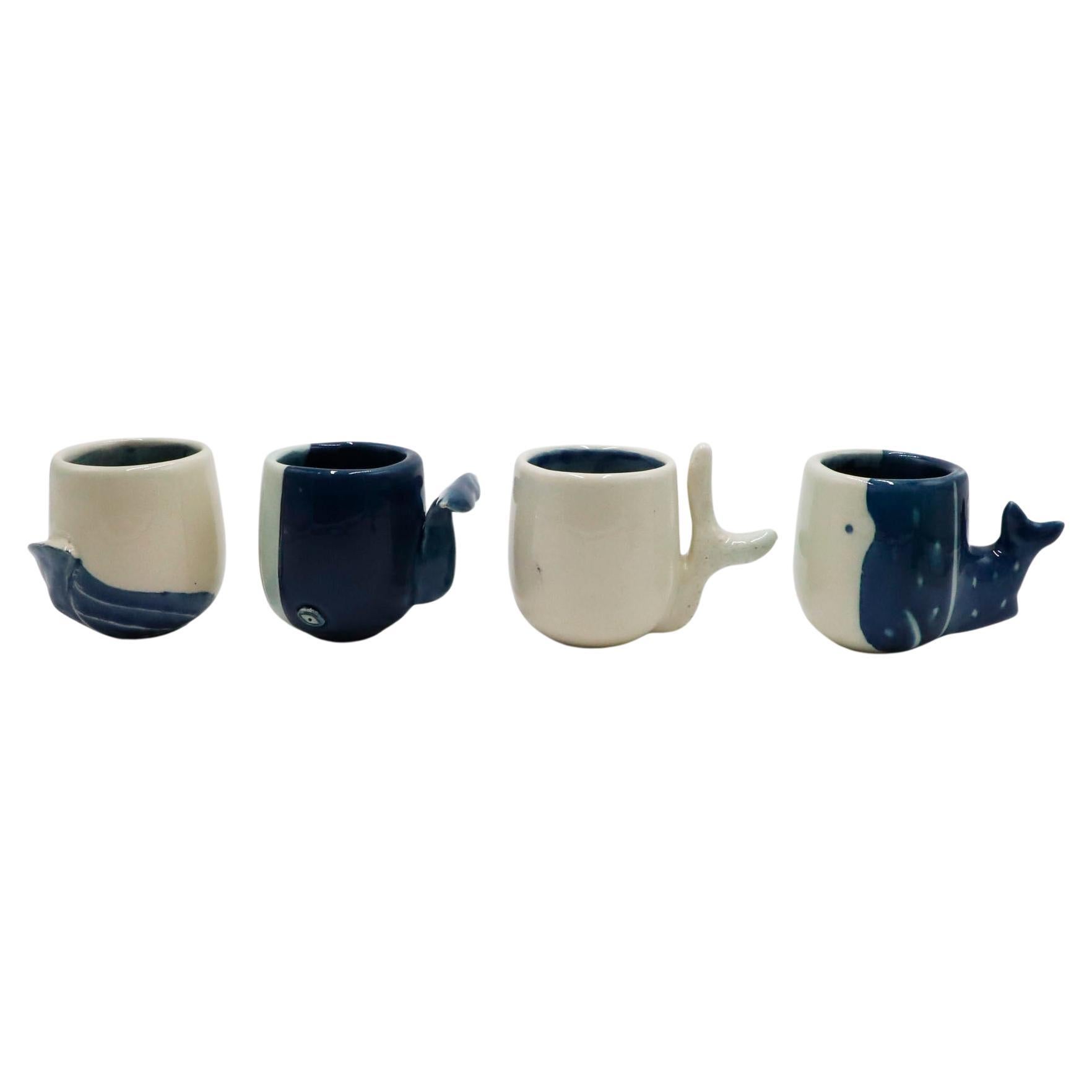 High Temperature ceramics Set of 4 mugs with marine motifs For Sale