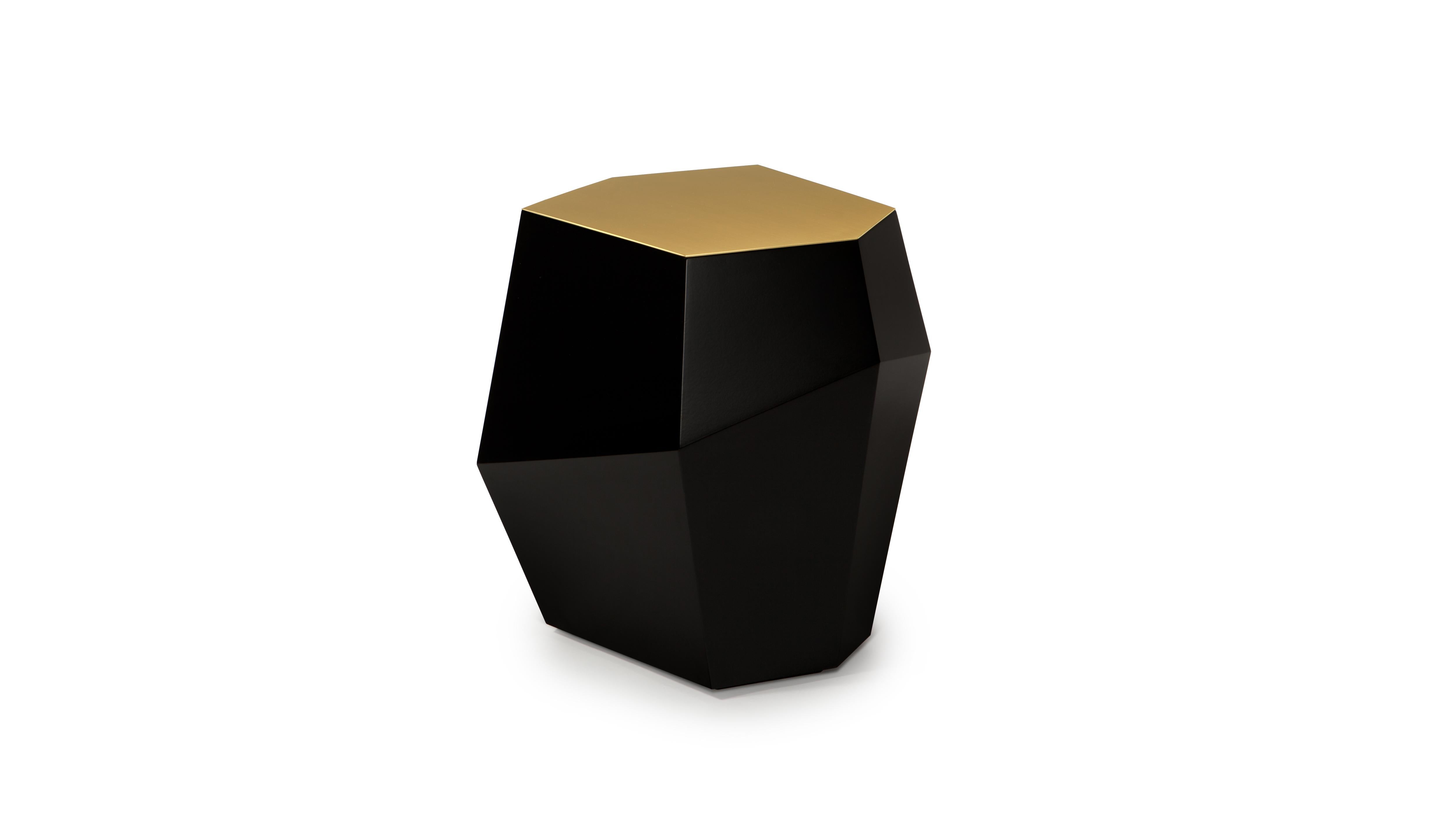 High Three Rocks Black and Brass Side Table by InsidherLand
Dimensions: D 40 x W 51 x H 48 cm.
Materials: Black lacquered, brushed brass.
8 kg.
Other materials available.

From The Special Tree, Fallen Leaves on the water reflected the faces of two
