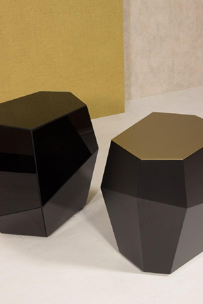 Post-Modern High Three Rocks Black and Brass Side Table by InsidherLand For Sale