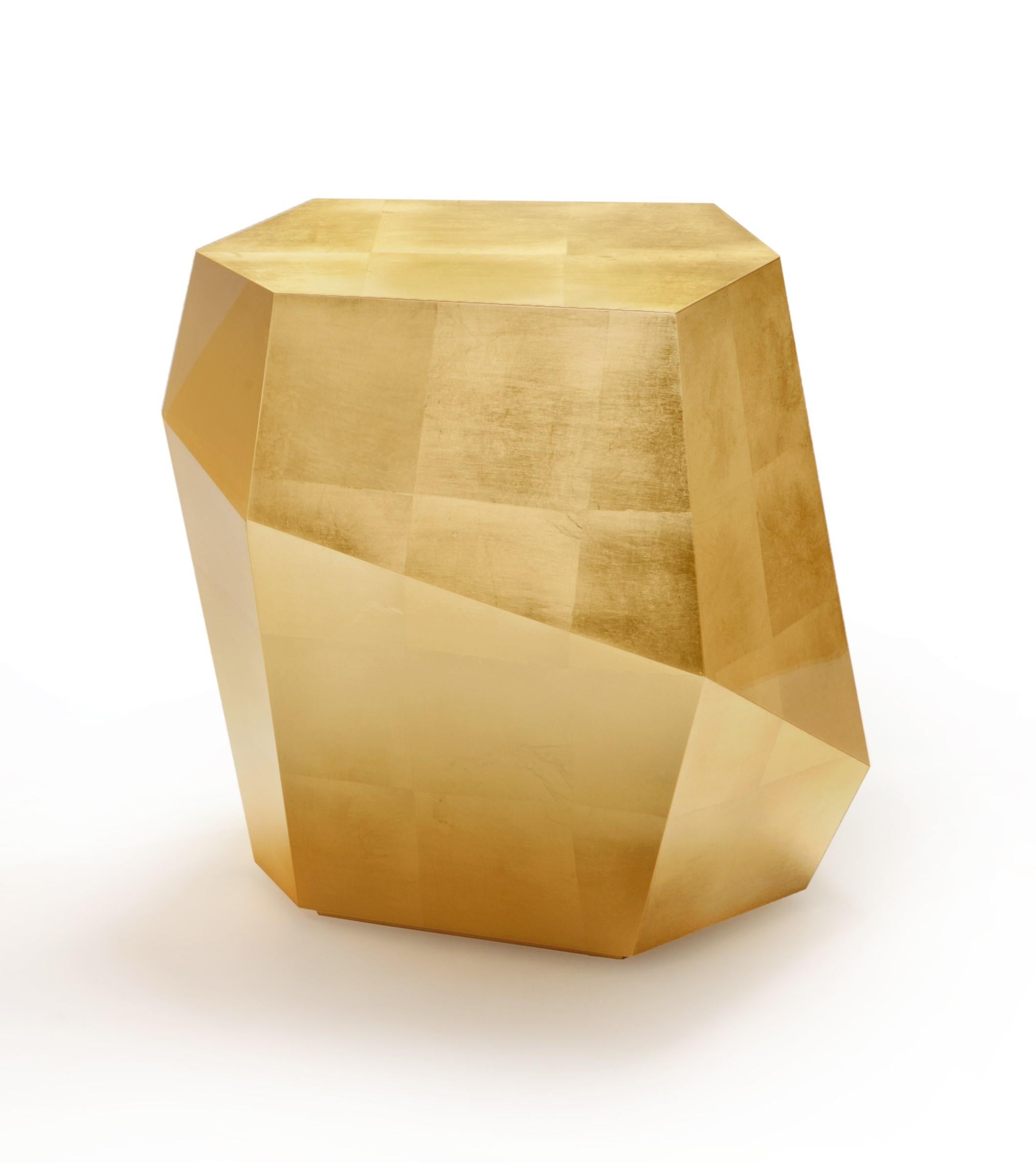 Post-Modern High Three Rocks Gold Leaf Side Table by InsidherLand For Sale