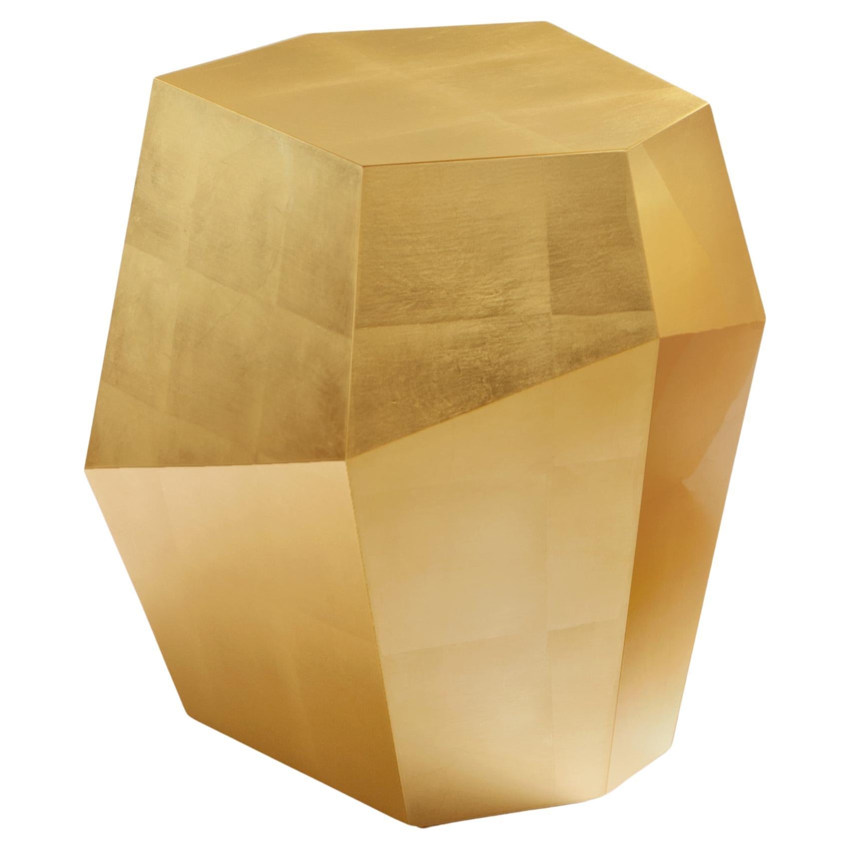 High Three Rocks Gold Leaf Side Table by InsidherLand For Sale