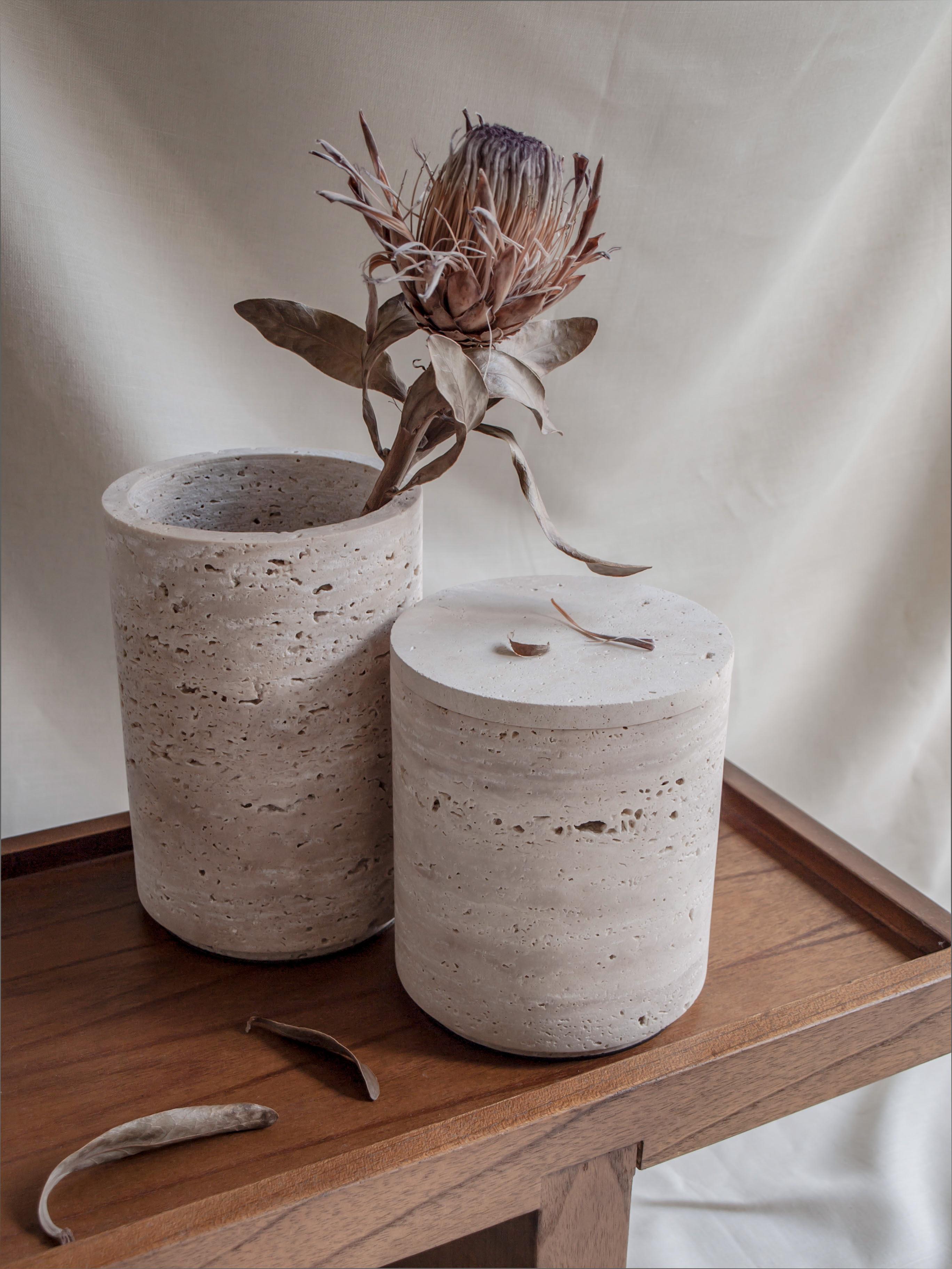 High Travertino Light Vase
Dimensions: Diameter 21cm x height 16cm
Materials: Travertino marble. Light Vein. 
Technique: Hand-crafted, natural finished. 

Designer's Biography: 

Bicci de’ Medici manufactures exclusive design pieces, formed