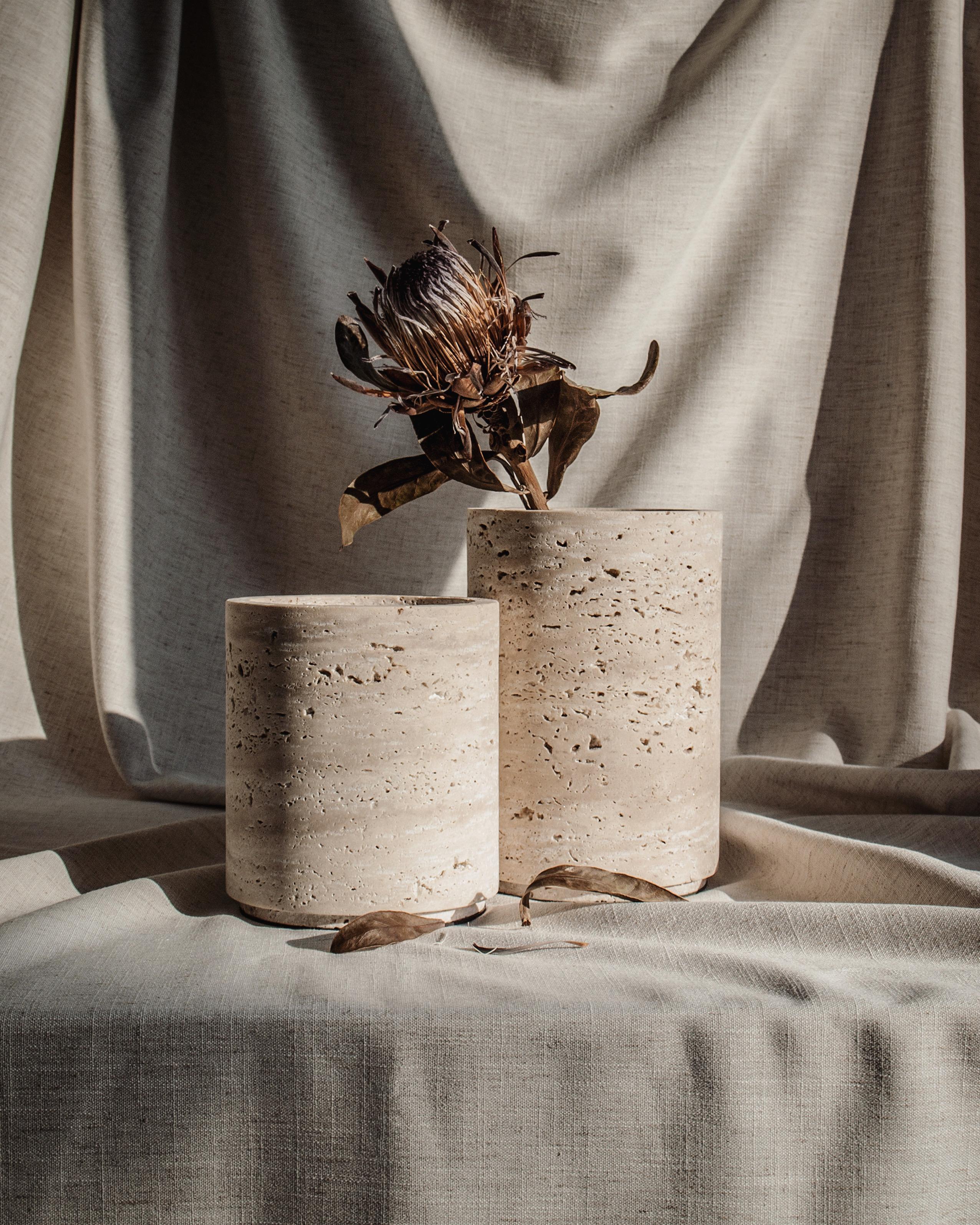 Modern High Travertino Light Vase by Bicci De’ Medici For Sale