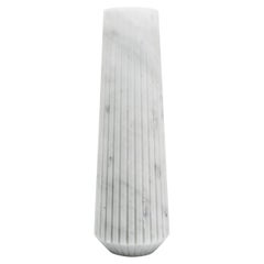 Handmade High Striped Vase in White Carrara Marble