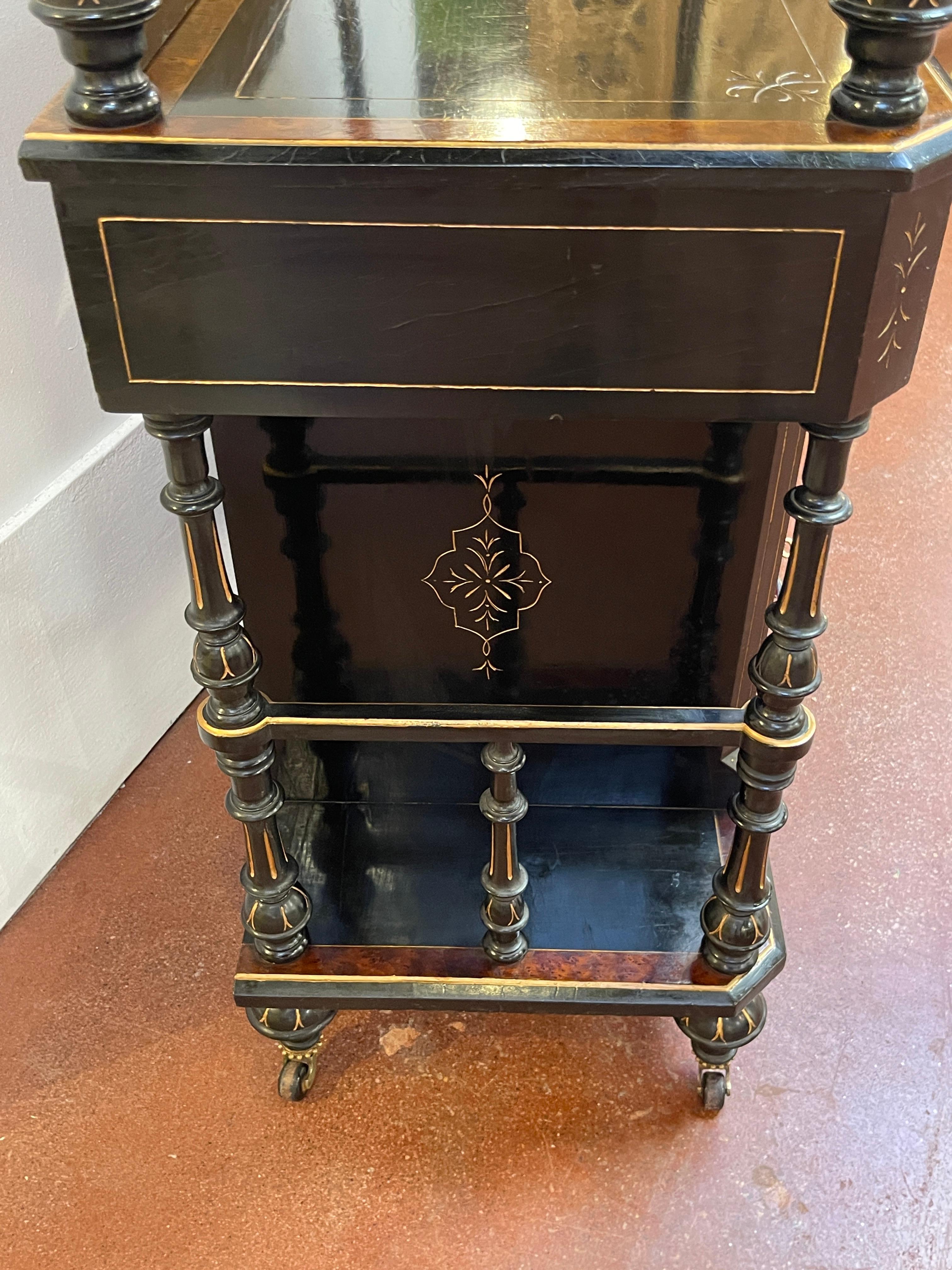 Burl Victoriano Alto, Ebonizado Brillante y Dorado  Armario de 3 niveles / Barra seca / Estantería en venta 11