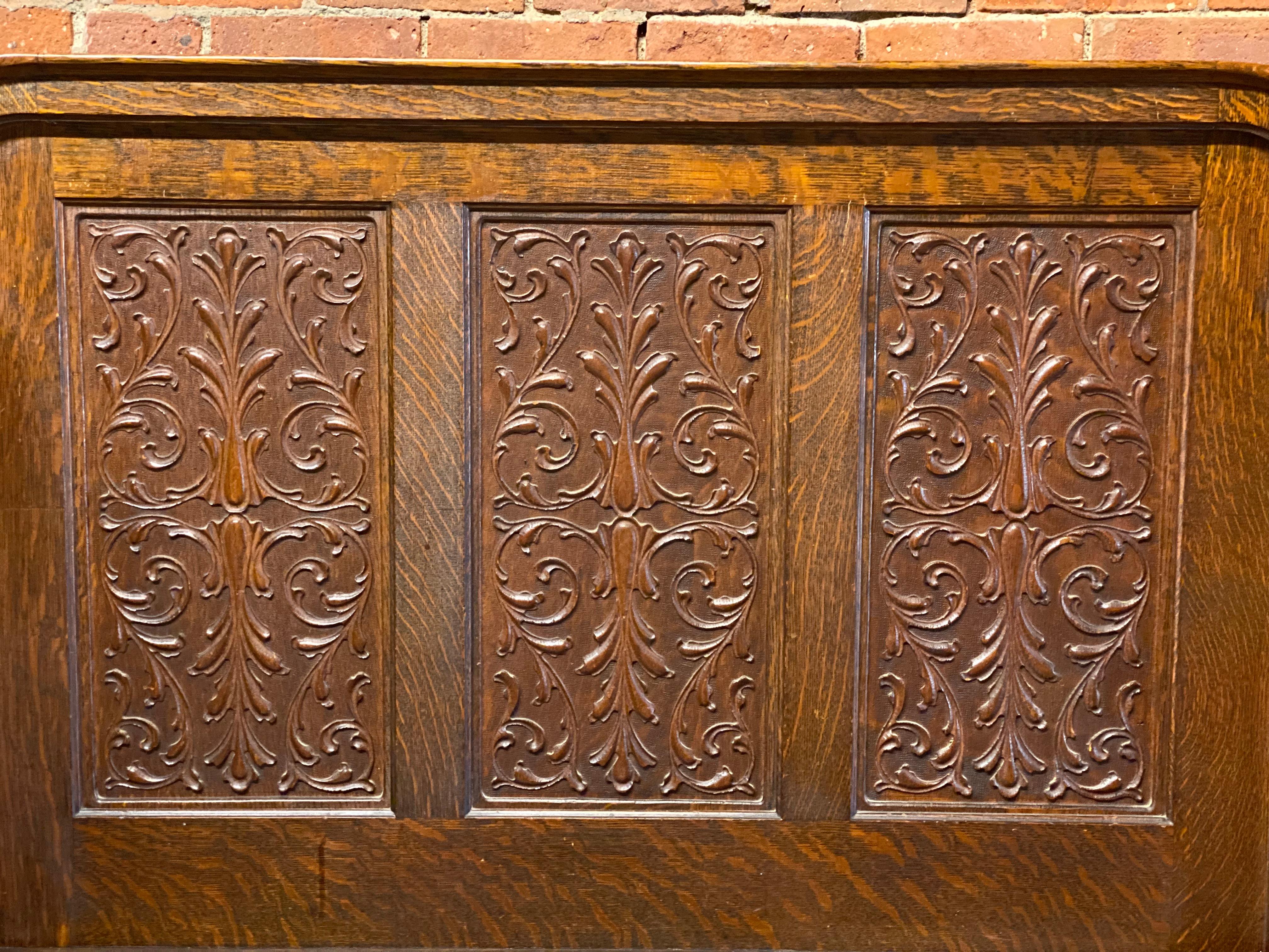 High Victorian Carved Quarter Sawn Oak Deacon's Bench 5