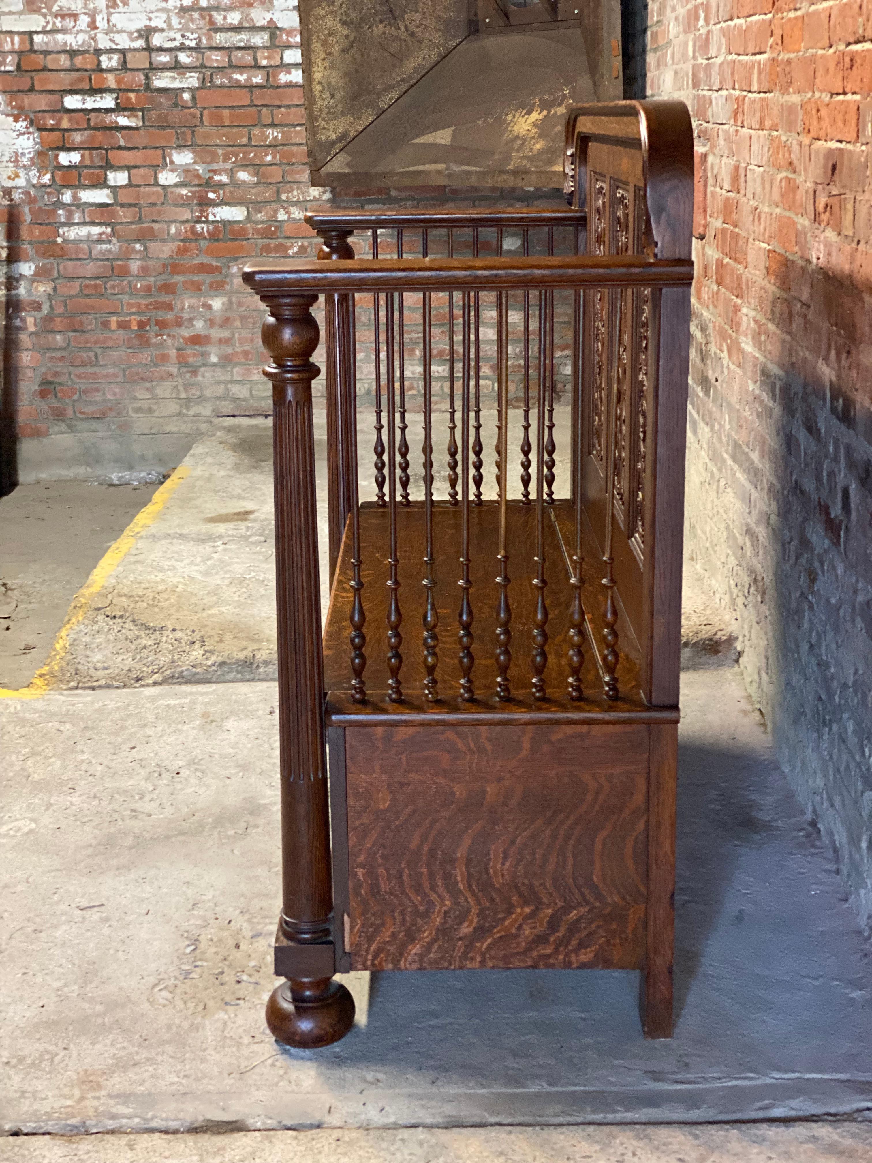 19th Century High Victorian Carved Quarter Sawn Oak Deacon's Bench