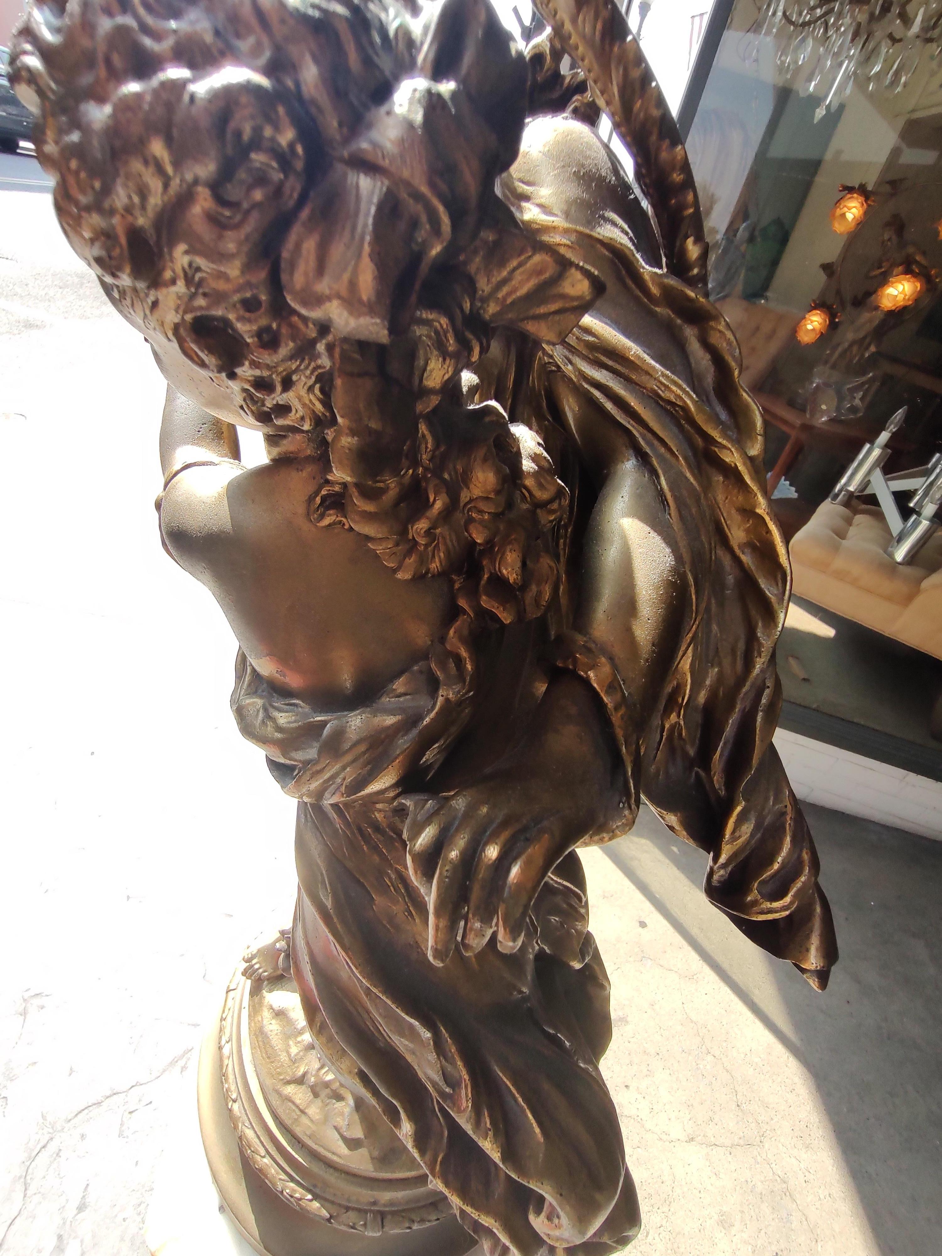 Early 20th Century High Victorian Cast Brass Figural Hand Painted Gone With The Wind Table Lamp