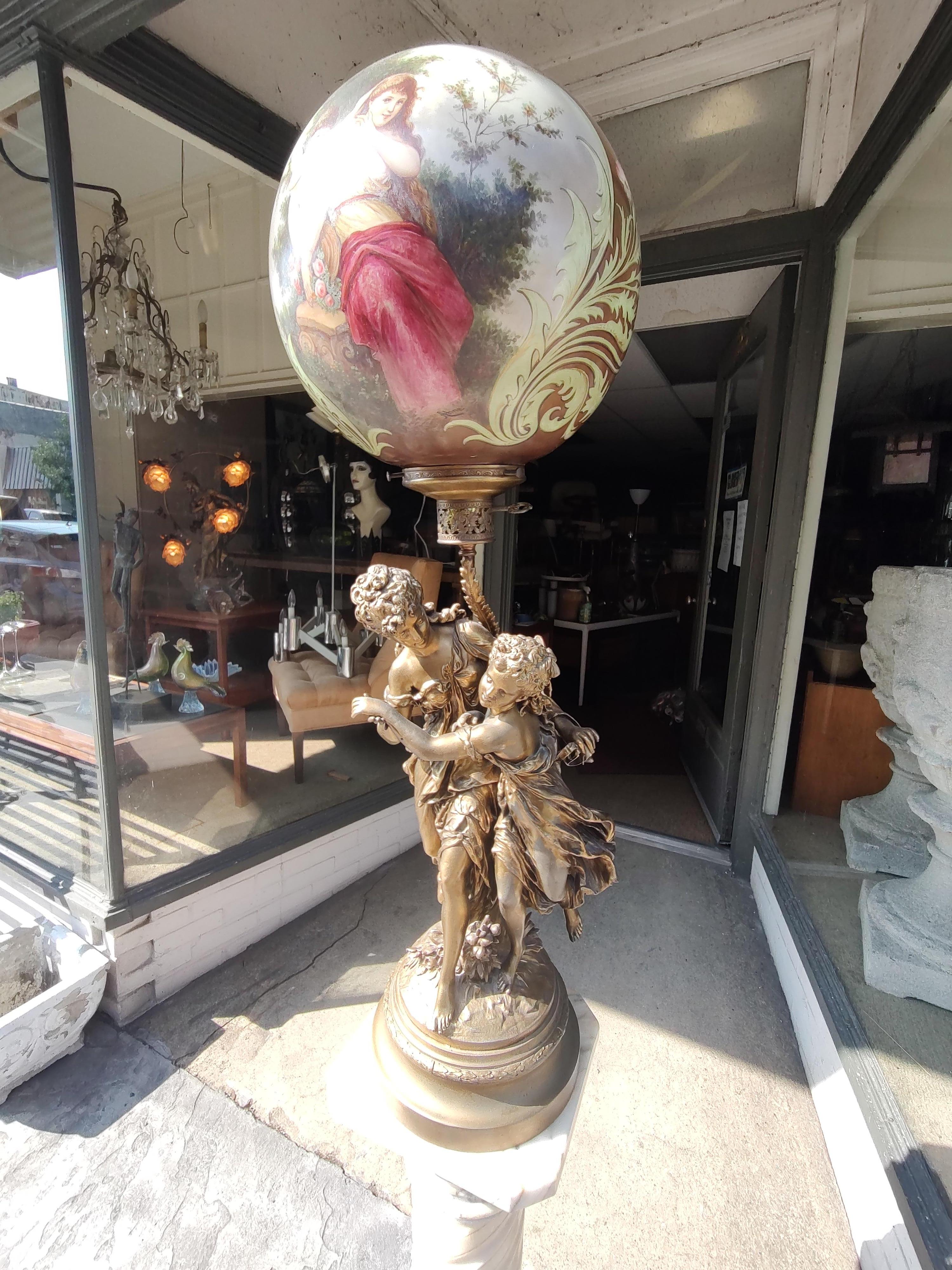 High Victorian Cast Brass Figural Hand Painted Gone With The Wind Table Lamp 3