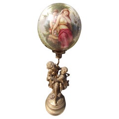 High Victorian Cast Brass Figural Hand Painted Gone With The Wind Table Lamp