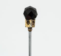 High Victorian Faceted Jet Hat Pin w Sterling Silver Stem - 6 ½”, 1890s