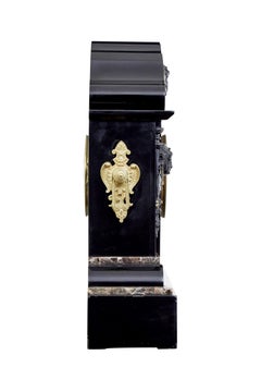 High Victorian inlaid black marble mantel clock