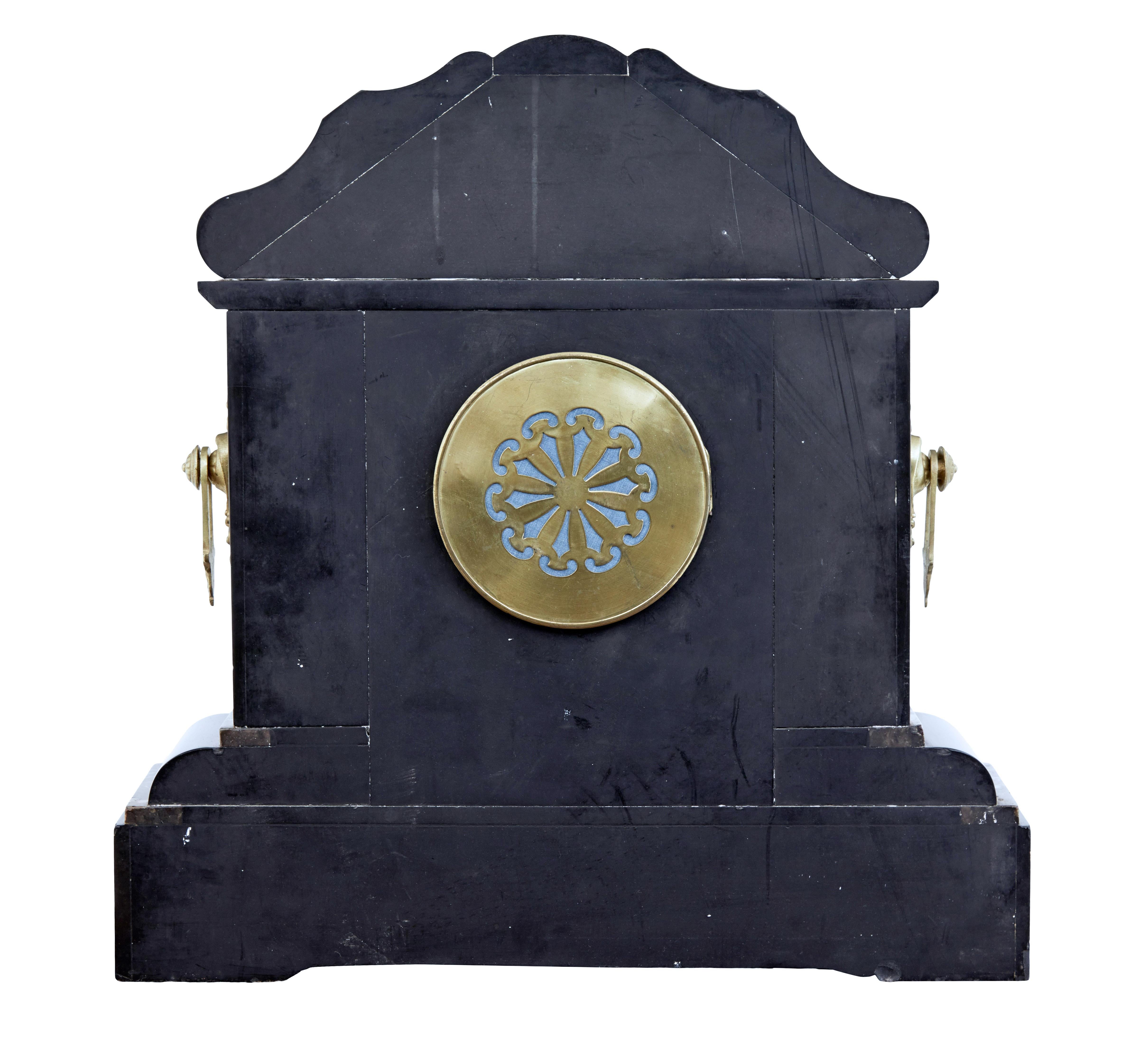 English High Victorian Inlaid Black Marble Mantel Clock