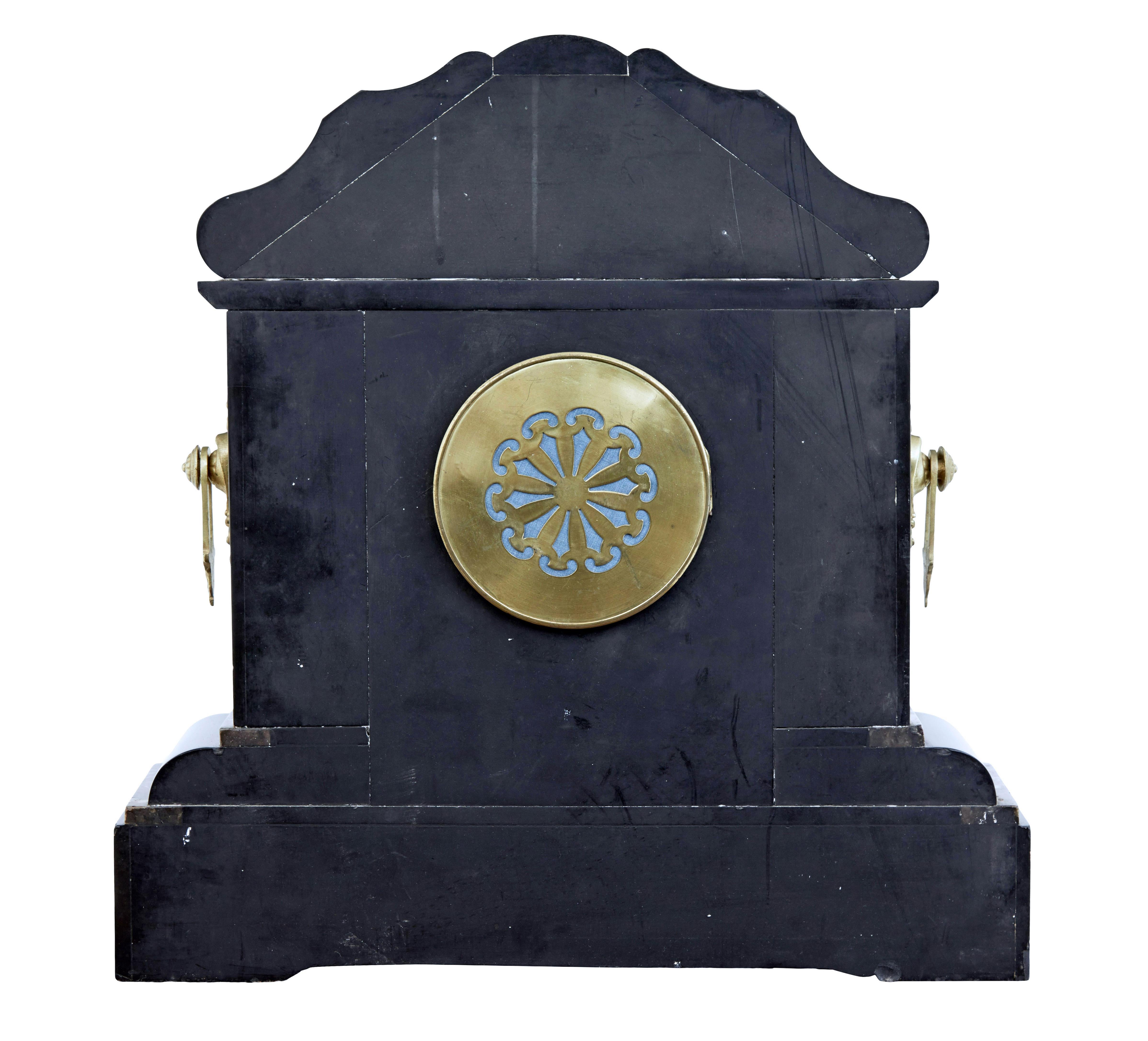 Hand-Crafted High Victorian inlaid black marble mantel clock