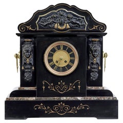 High Victorian inlaid black marble mantel clock