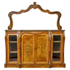 High Victorian inlaid burr walnut credenza with mirror