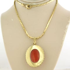 HIGH VICTORIAN Necklace and pendant with Coral and pearls 14k gold - 20.5 grams
