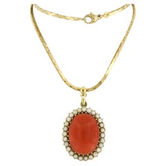 HIGH VICTORIAN Necklace and pendant with Coral and pearls 14k gold - 20.5 grams