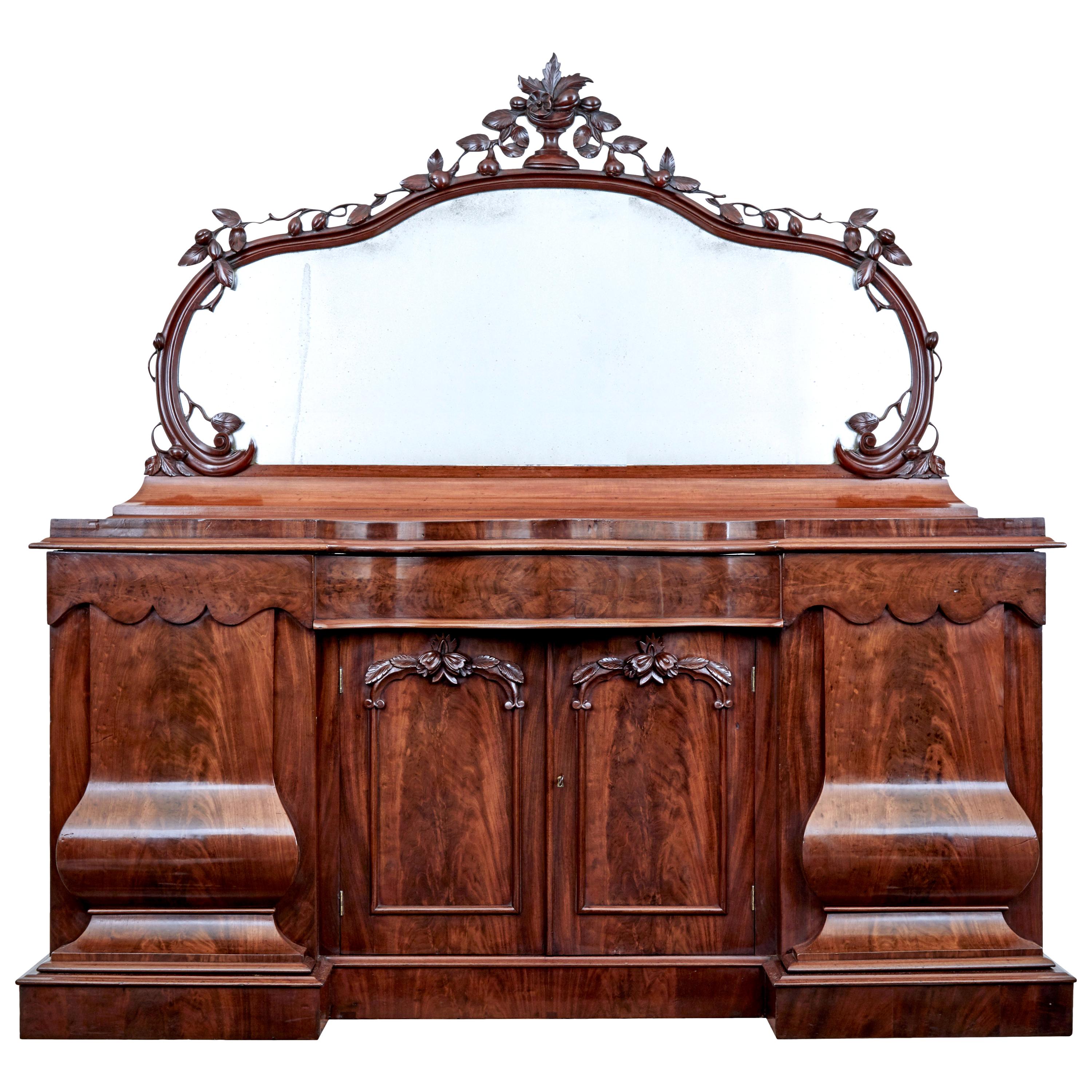 High Victorian Shaped Flame Mahogany Mirror Topped Sideboard