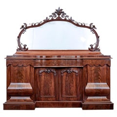 Antique High Victorian Shaped Flame Mahogany Mirror Topped Sideboard