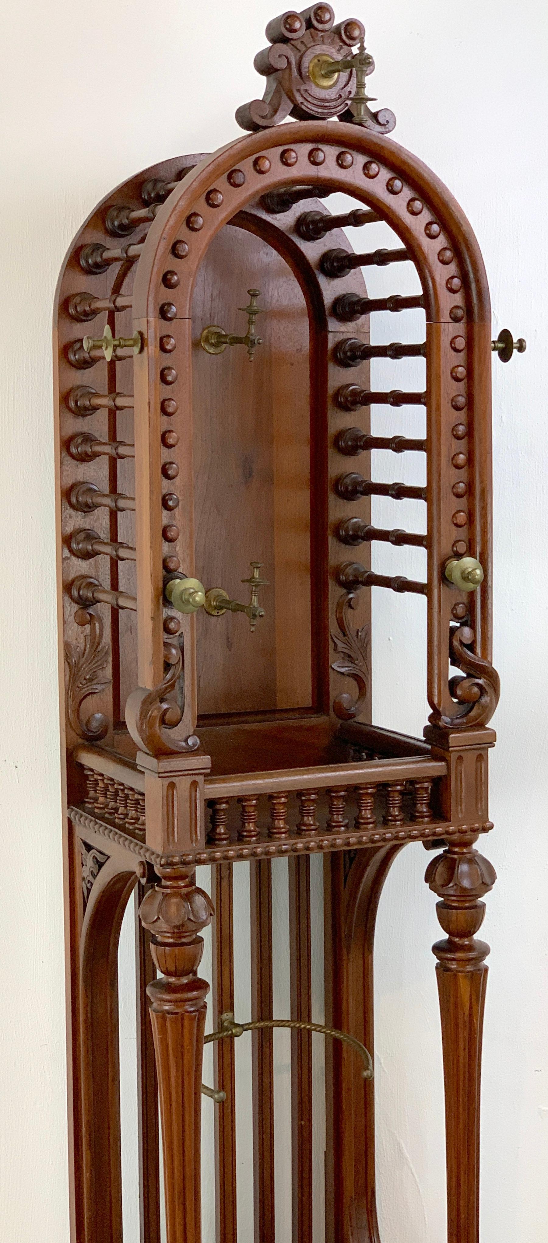 American High Victorian Stick and Ball Variation Hall Rack, Attributed to Hunzinger For Sale