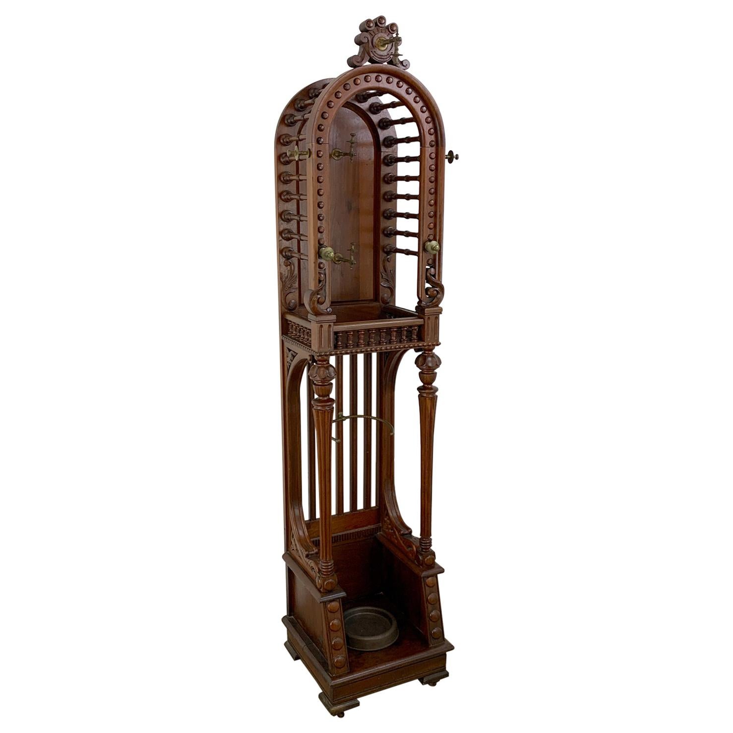 High Victorian Stick and Ball Variation Hall Rack, Attributed to Hunzinger For Sale
