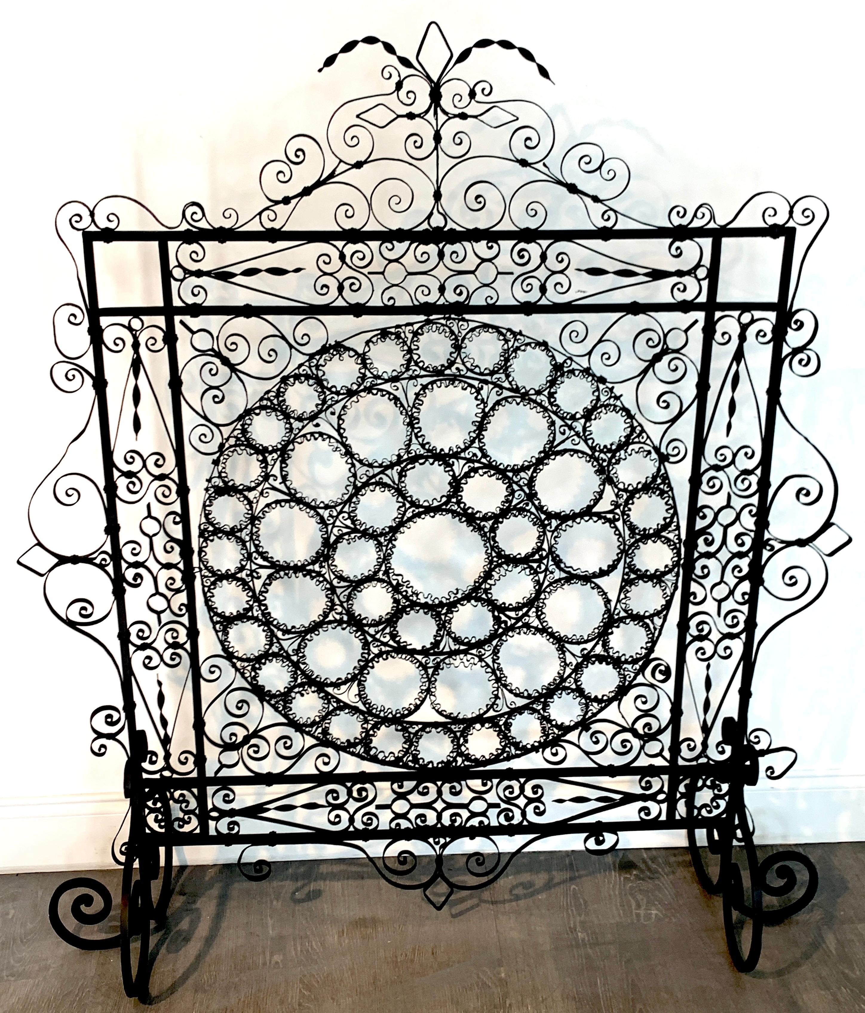 High Victorian Wrought Iron Wire Work Medallion Fires Screen For Sale 5