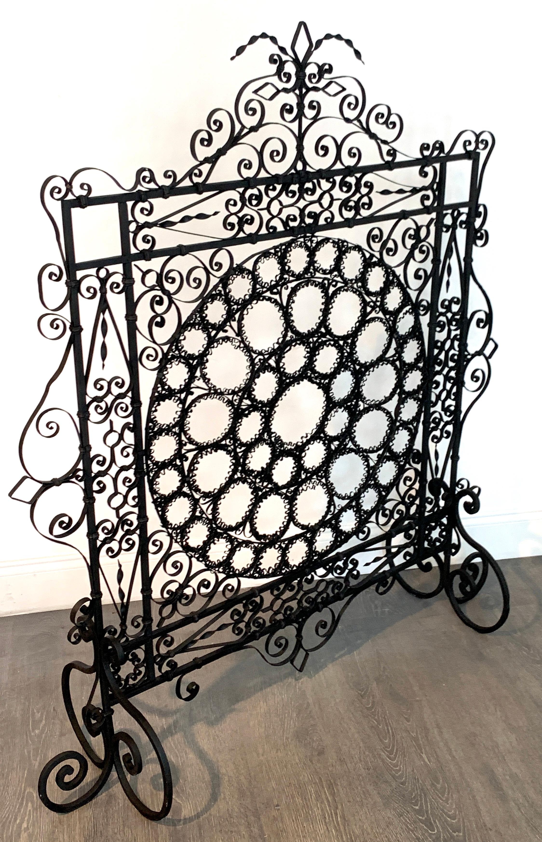 High Victorian Wrought Iron Wire Work Medallion Fires Screen For Sale 7