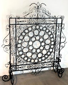 High Victorian Wrought Iron Wire Work Medallion Fires Screen
