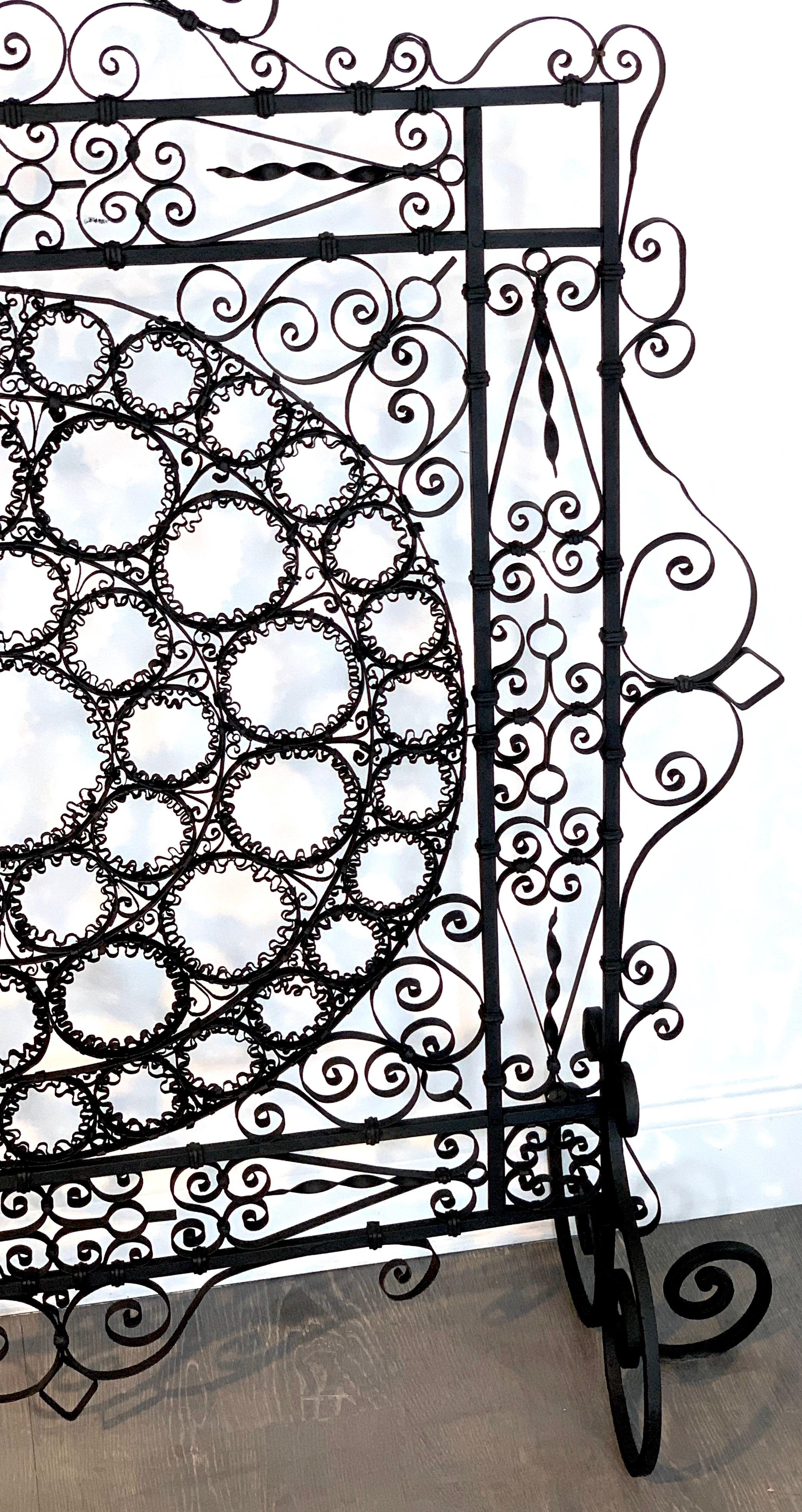 High Victorian Wrought Iron Wire Work Medallion Fires Screen For Sale 2