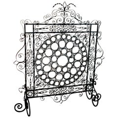 Antique High Victorian Wrought Iron Wire Work Medallion Fires Screen