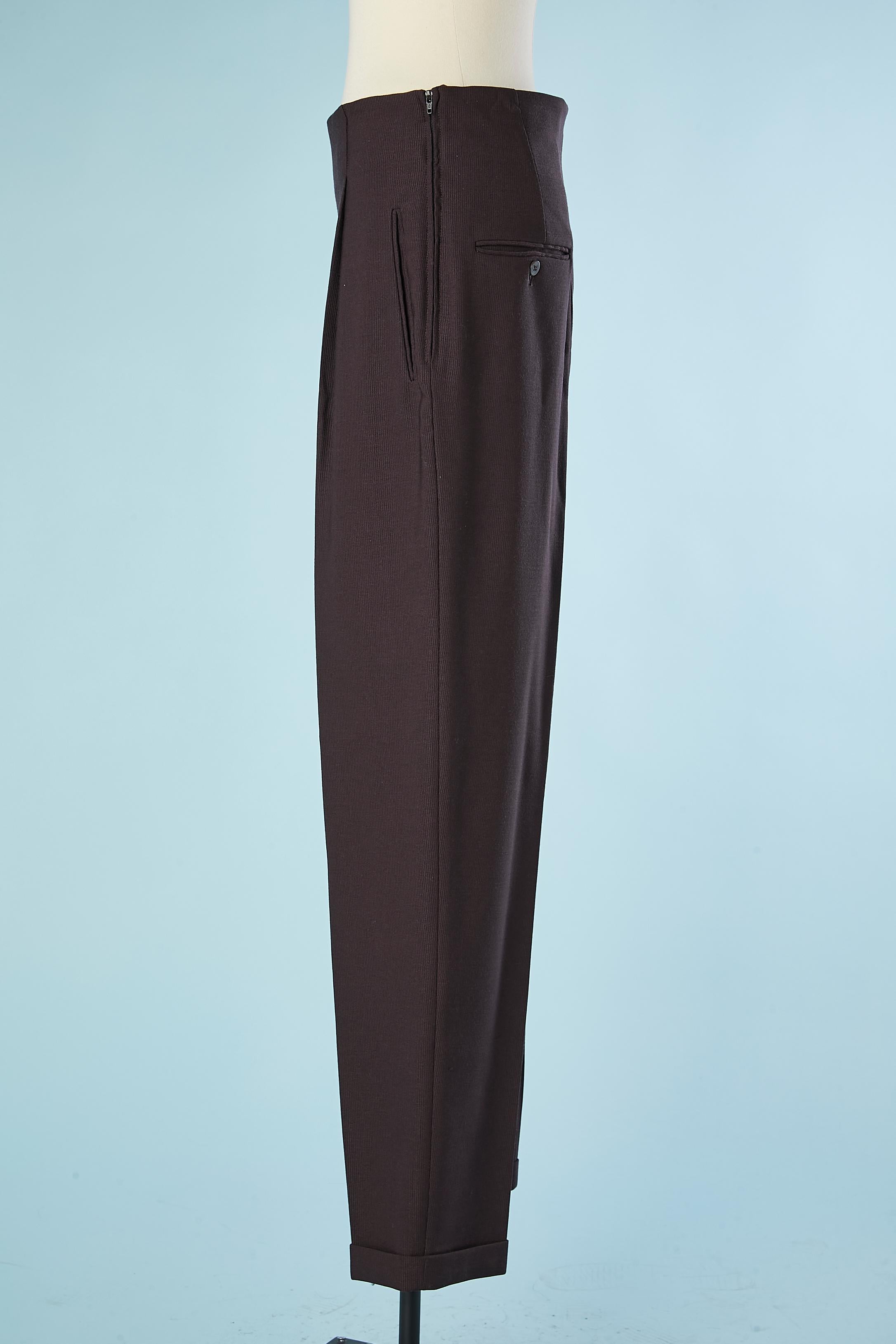 Noir Pantalon taille haute en laine bordeaux Romeo Gigli Circa 1990's  en vente