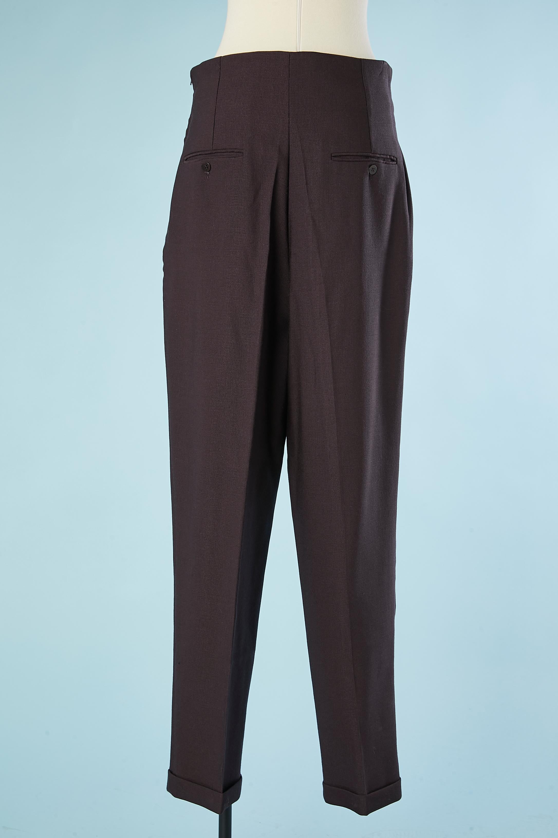 High-waisted Wool burgundy trousers Romeo Gigli Circa 1990's  In Excellent Condition For Sale In Saint-Ouen-Sur-Seine, FR