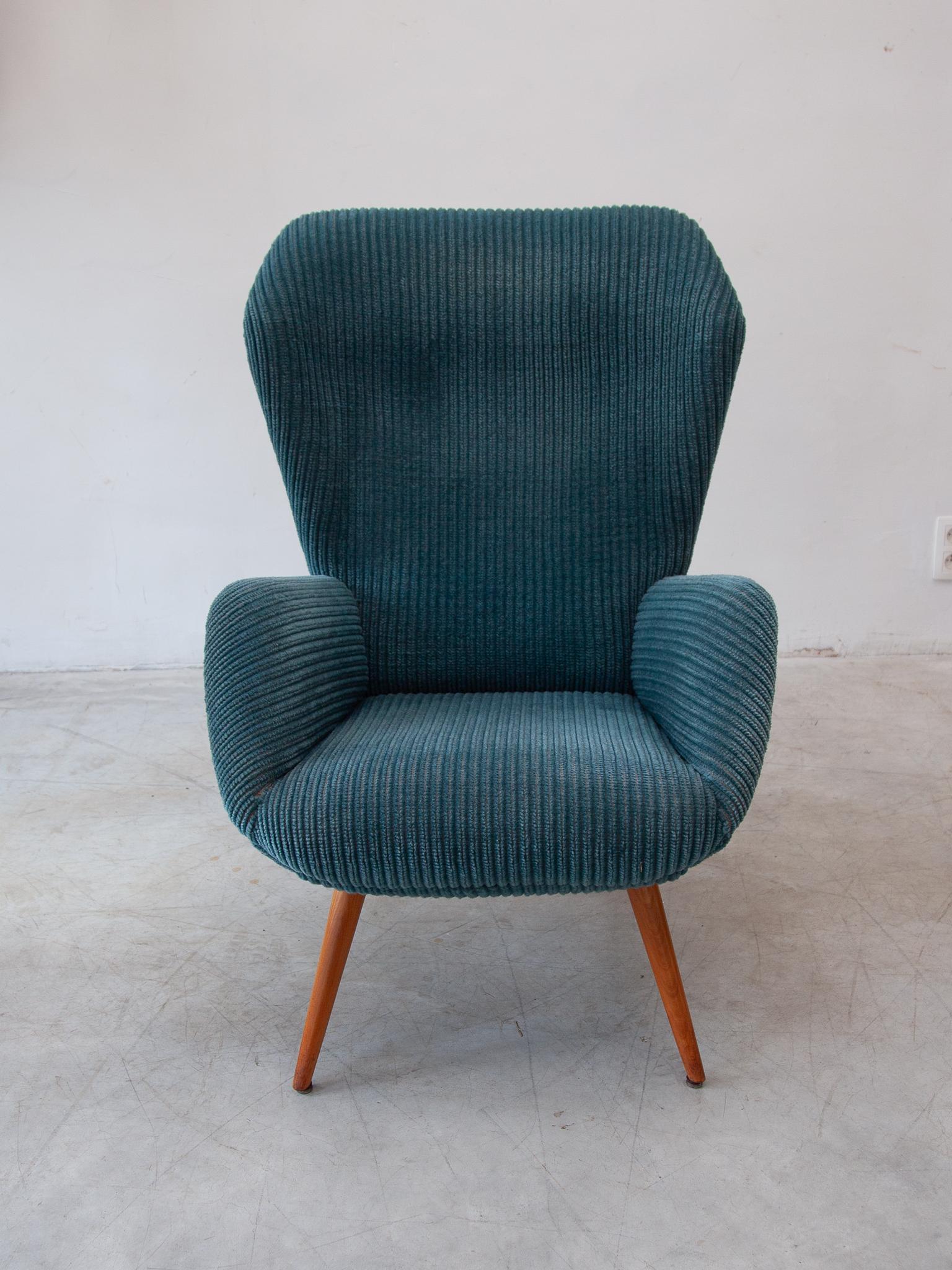 Mid-Century Modern High Wingback Lounge Chair, Germany designed by Ernst Jahn, 1950s For Sale