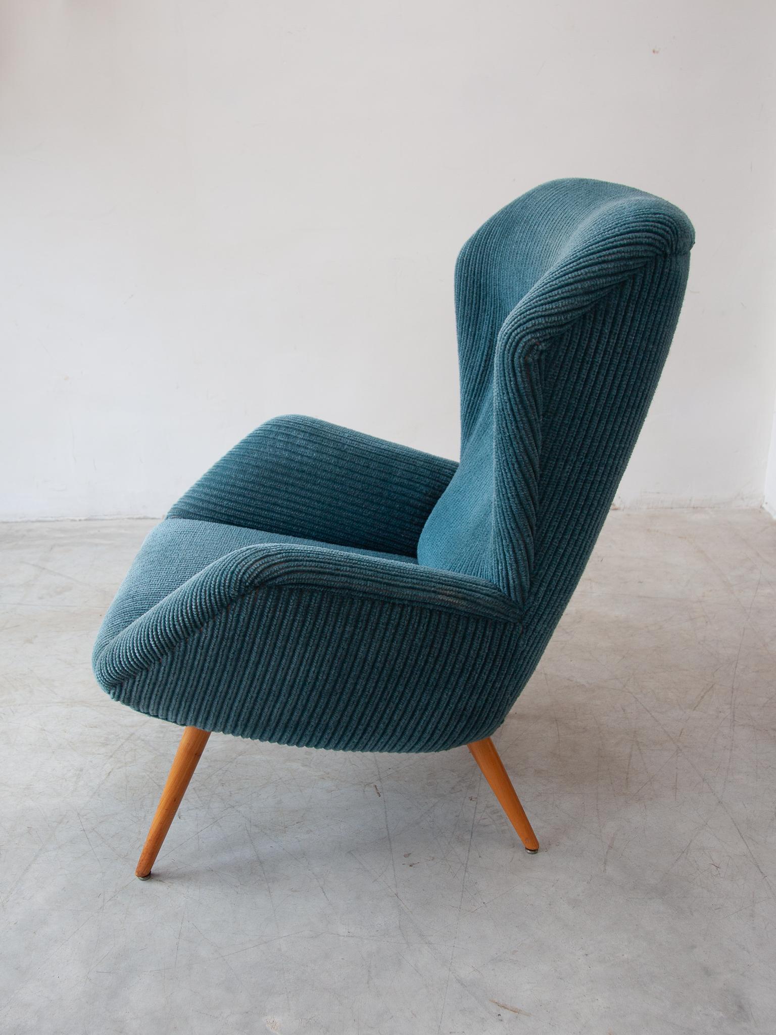 Hand-Crafted High Wingback Lounge Chair, Germany designed by Ernst Jahn, 1950s