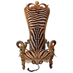 High Zebra Throne with Two Natural Zebra Skins