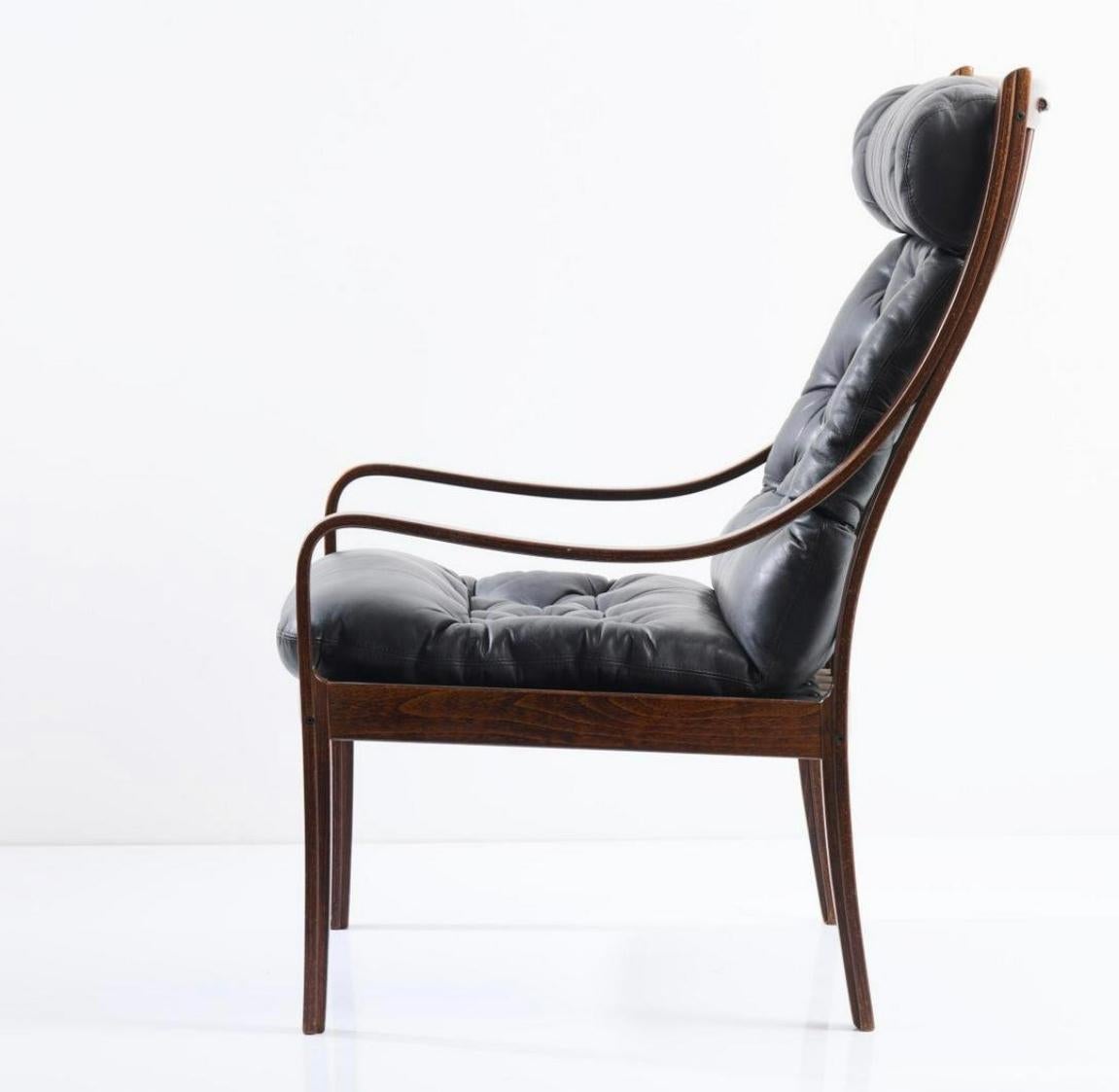 Mid-Century Modern Highback Black Leather Armchair by Fredrik Kayser for Vatne, Norway, 1960s For Sale