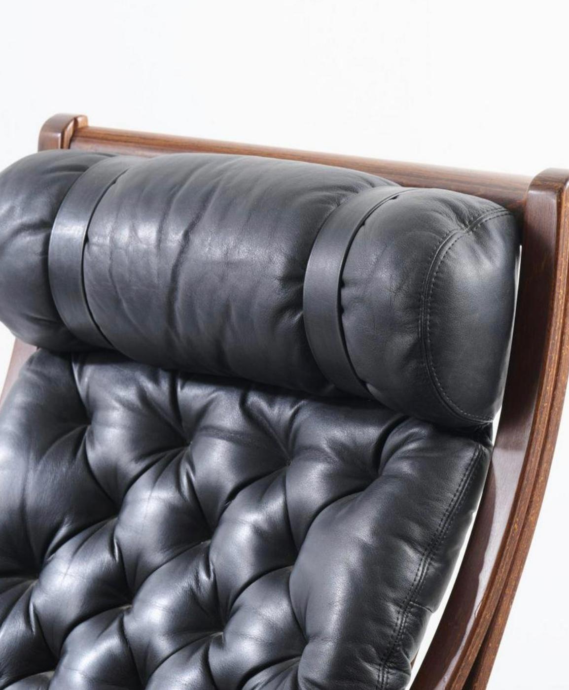 Highback Black Leather Armchair by Fredrik Kayser for Vatne, Norway, 1960s For Sale 1