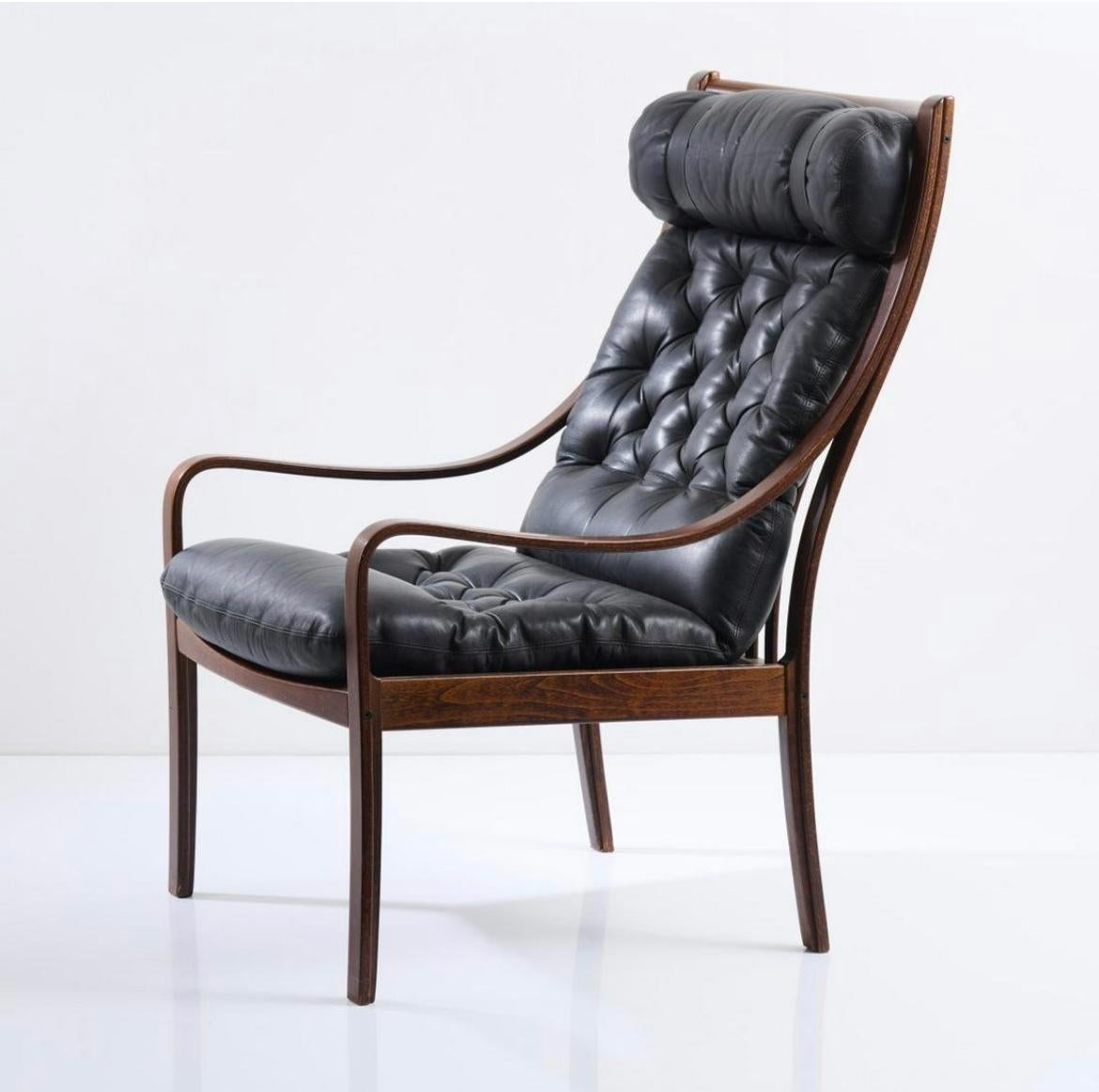 Highback Black Leather Armchair by Fredrik Kayser for Vatne, Norway, 1960s For Sale 3