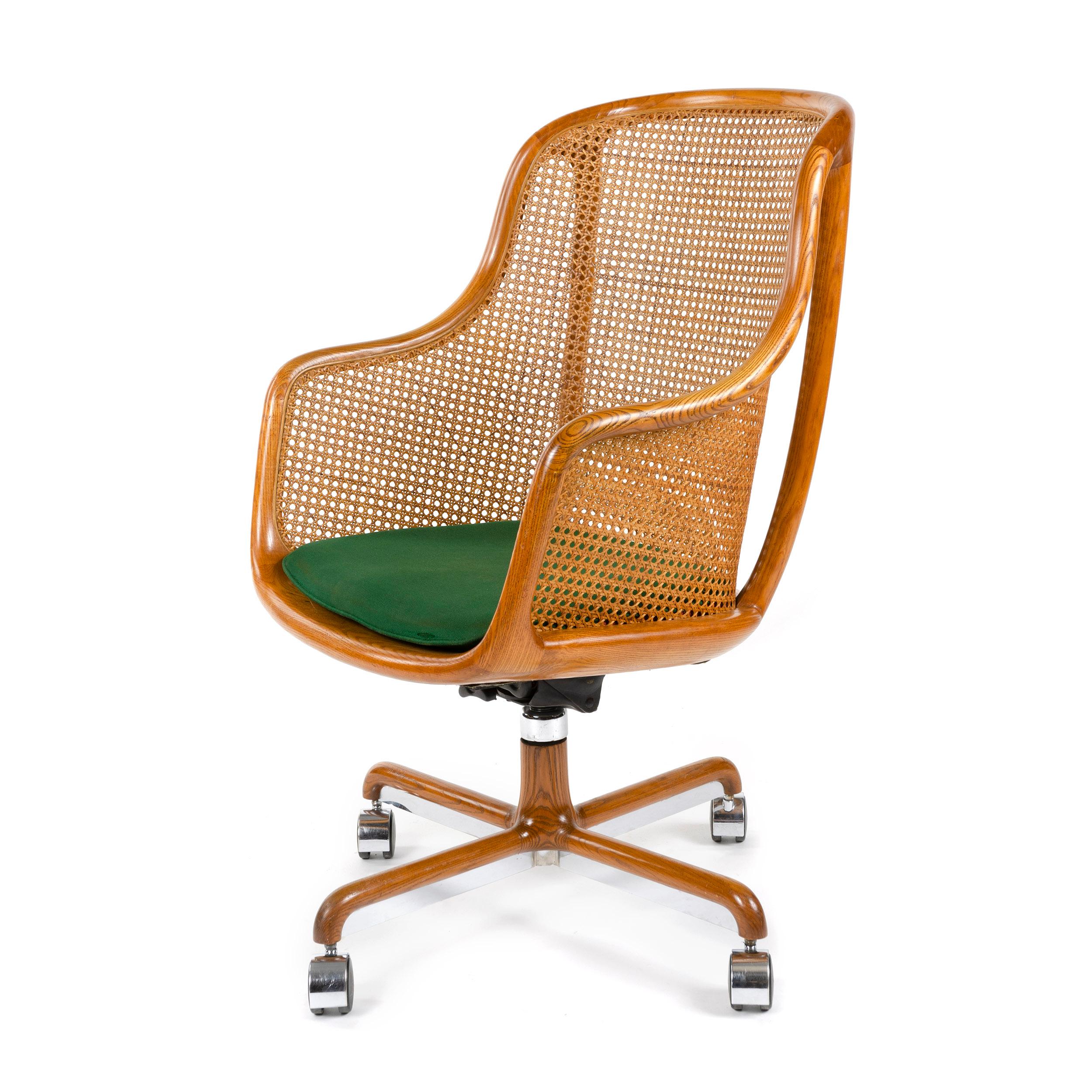 Mid-Century Modern Highback Caned Swivel Desk Chair by Ward Bennett