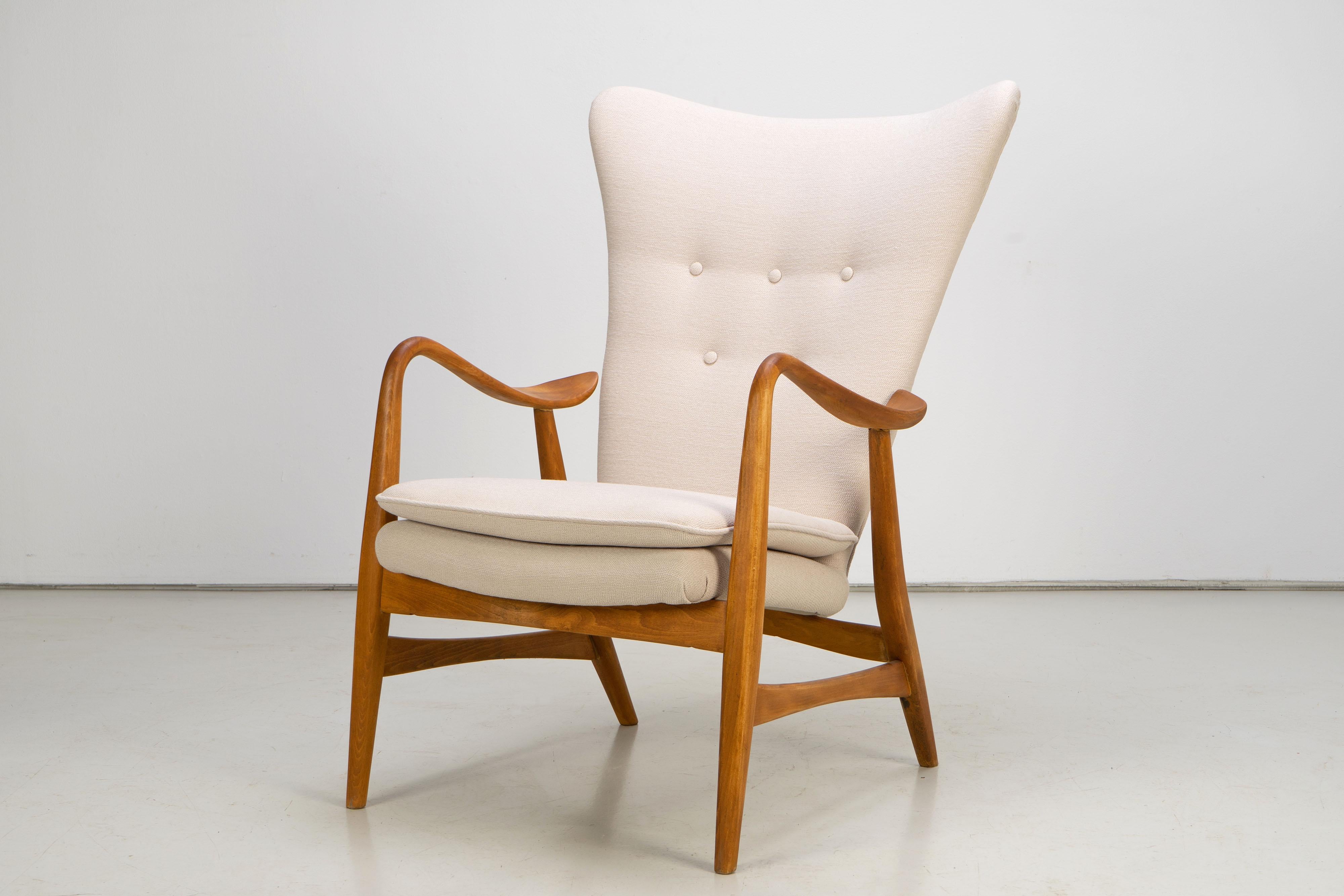 Wool Highback Chair by Henry Schubell for Vik & Blindheim, Denmark, 1950s For Sale