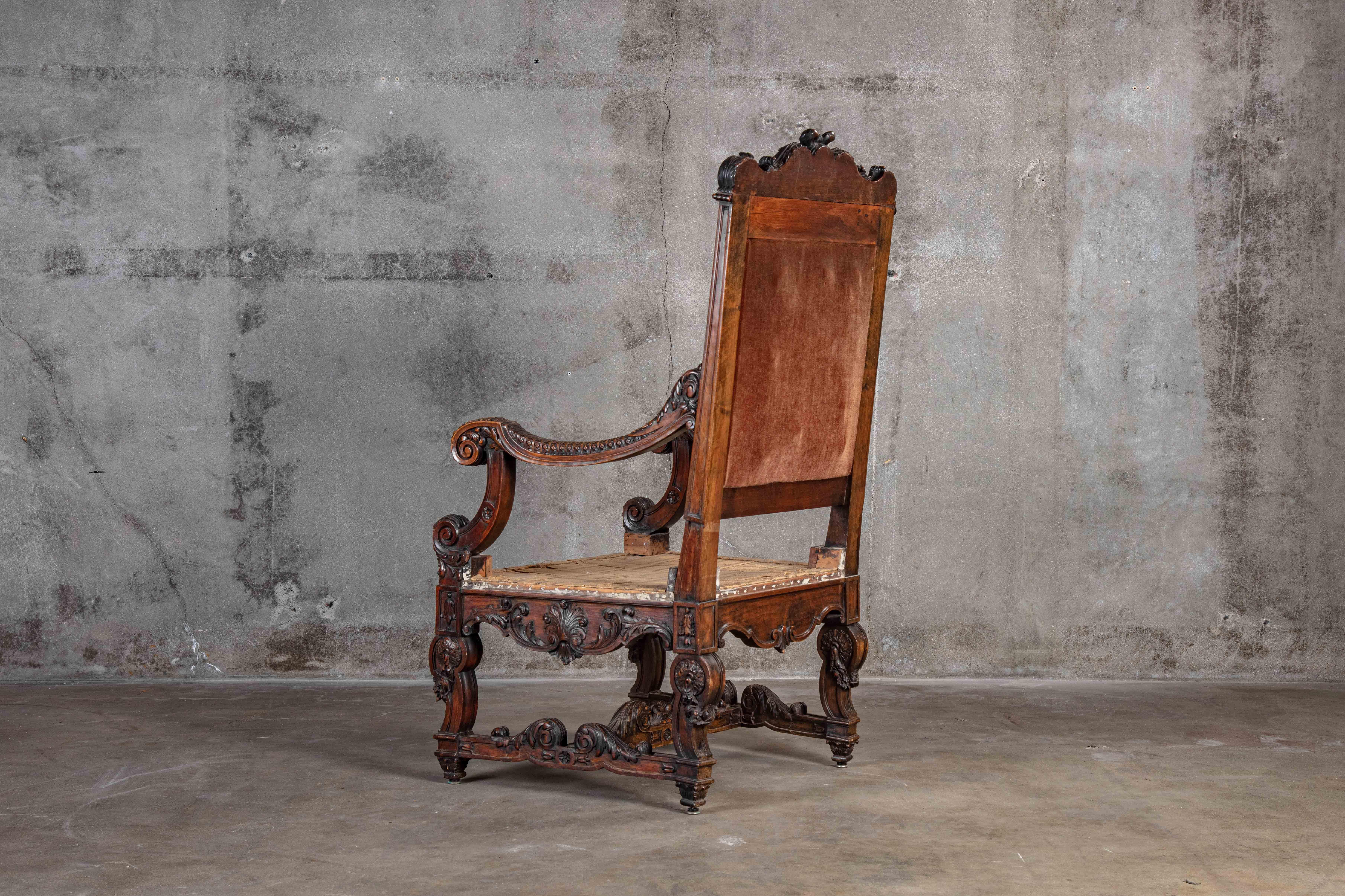 High Back Chair with Caryatid Head In Distressed Condition For Sale In Los Angeles, CA